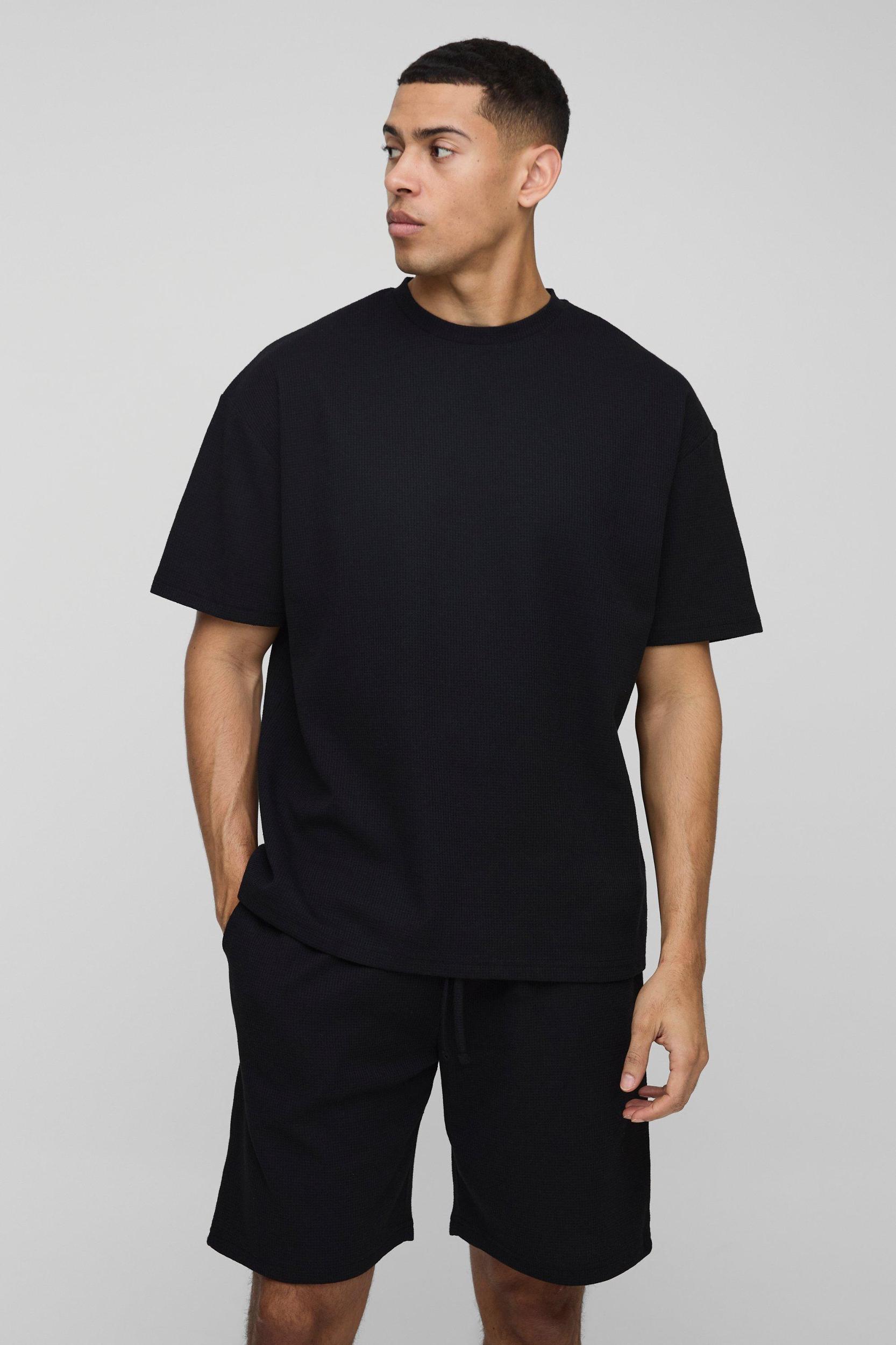 Oversized Man Waffle T-Shirt & Short Set | boohooMAN USA Product Image