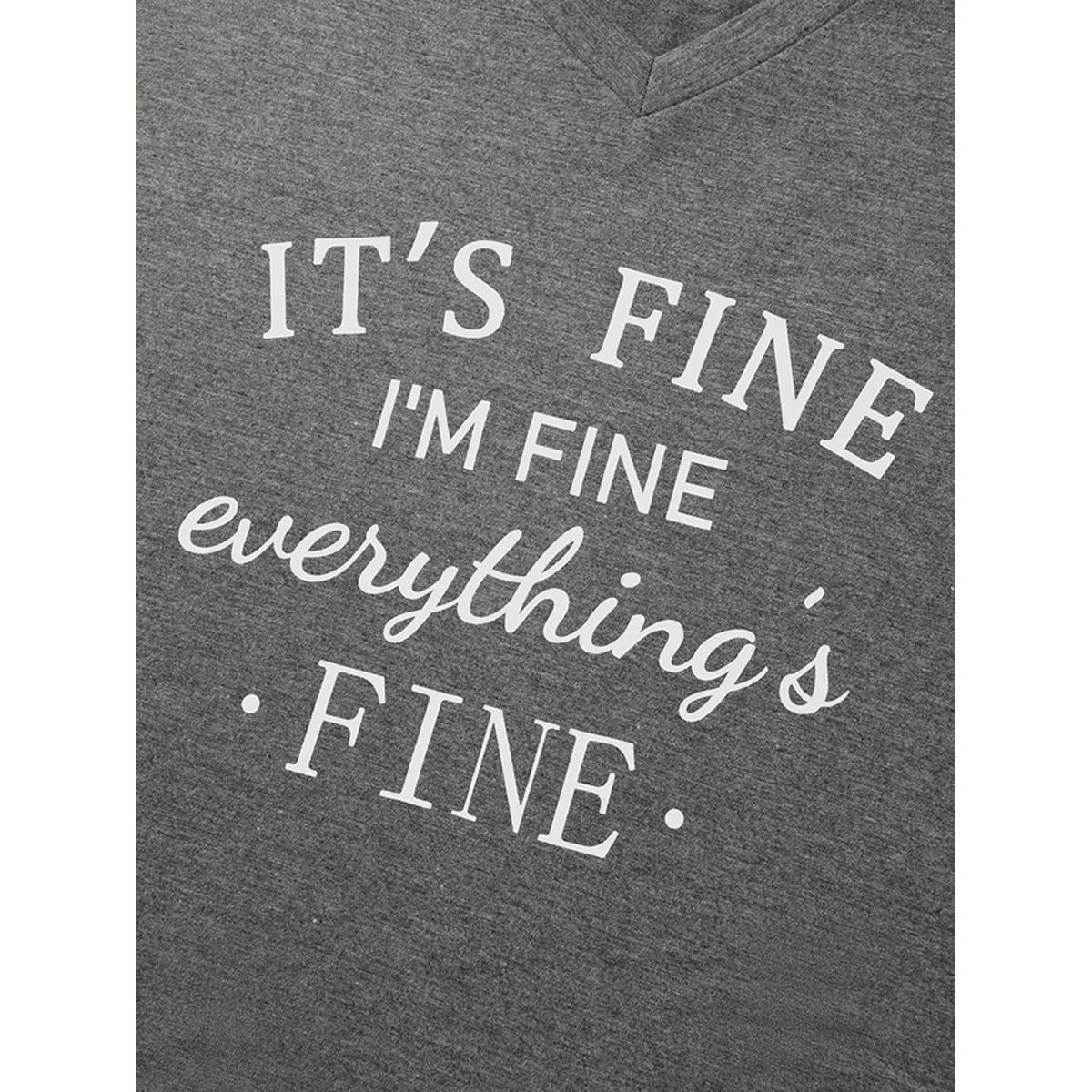 Plus Size Letter Print V Neck T-shirt DimGray Women Casual Positive slogan Dailywear T-shirts BloomChic 18-20/2X Product Image