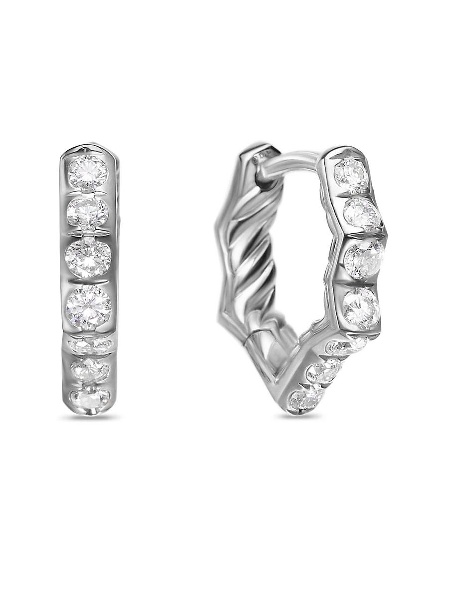 Womens Zig Zag Stax Huggie Hoop Earrings in Sterling Silver with Diamonds, 13MM Product Image