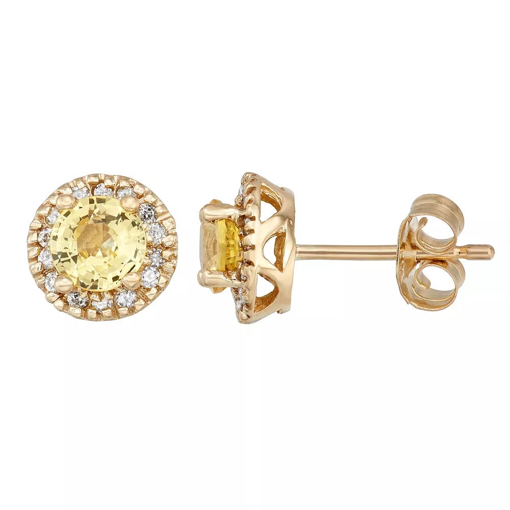 14k Gold Yellow Sapphire & 1/8 Carat T.W. IGL Certified Diamond Halo Earrings, Women's Product Image