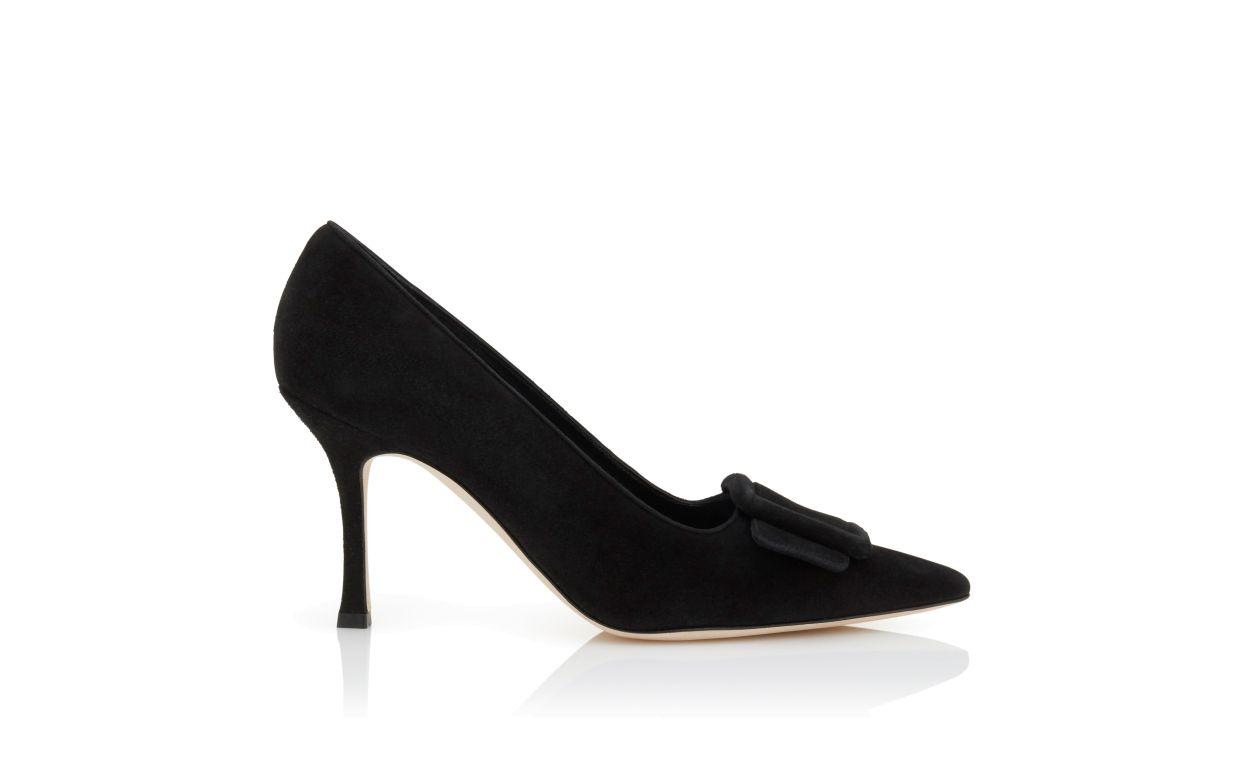 MAYSALEPUMP 90 Jet Black Suede Buckle Detail Pumps Product Image