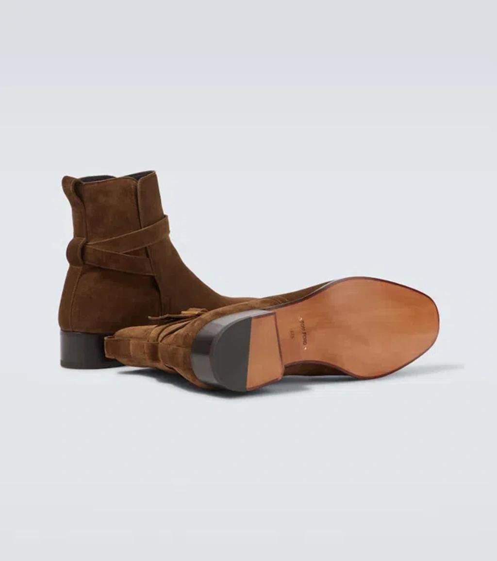 TOM FORD Hainaut Suede Chelsea Boots In Burgundy Product Image