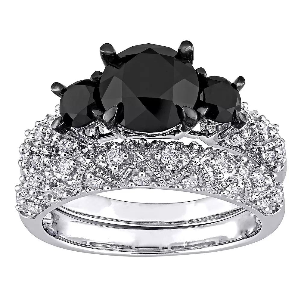 Stella Grace 10k White Gold 3 Carat T.W. Black & White Diamond Vintage Bridal Ring Set, Women's, Size: 4.50, 14k Whgold Product Image