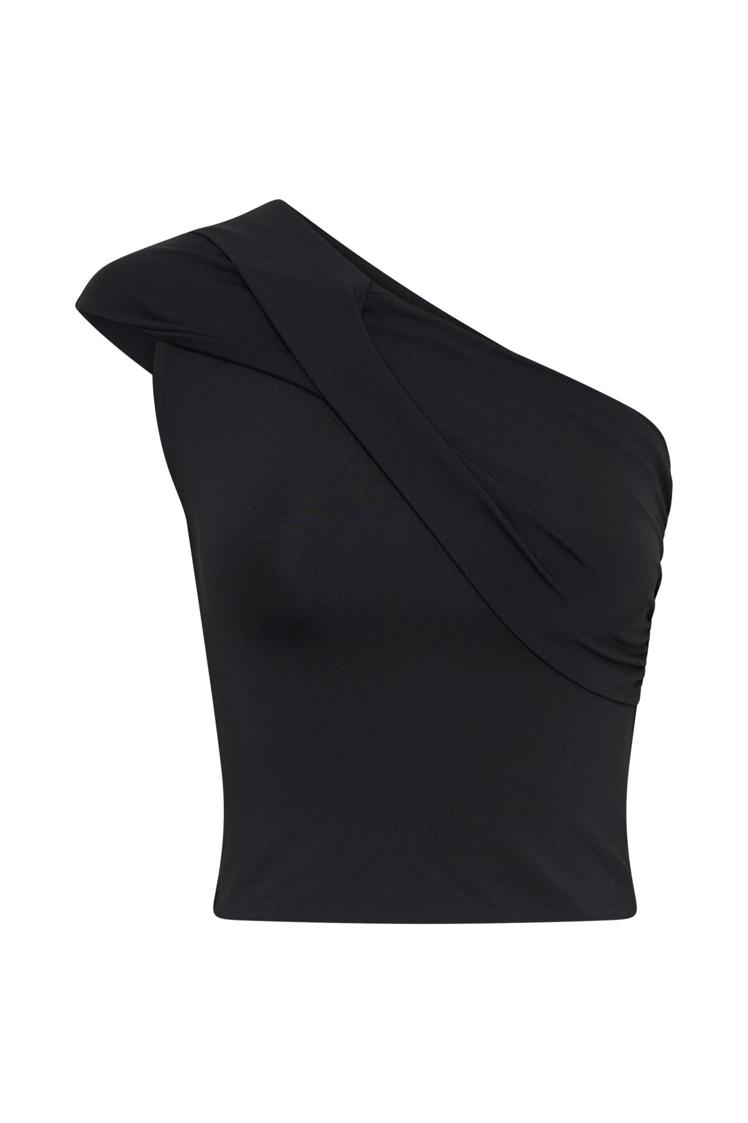 Solene One Shoulder Recycled Nylon Twist Top - Black Product Image