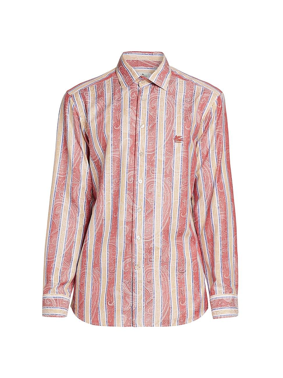 Mens Striped Paisley Cotton Button-Front Shirt Product Image