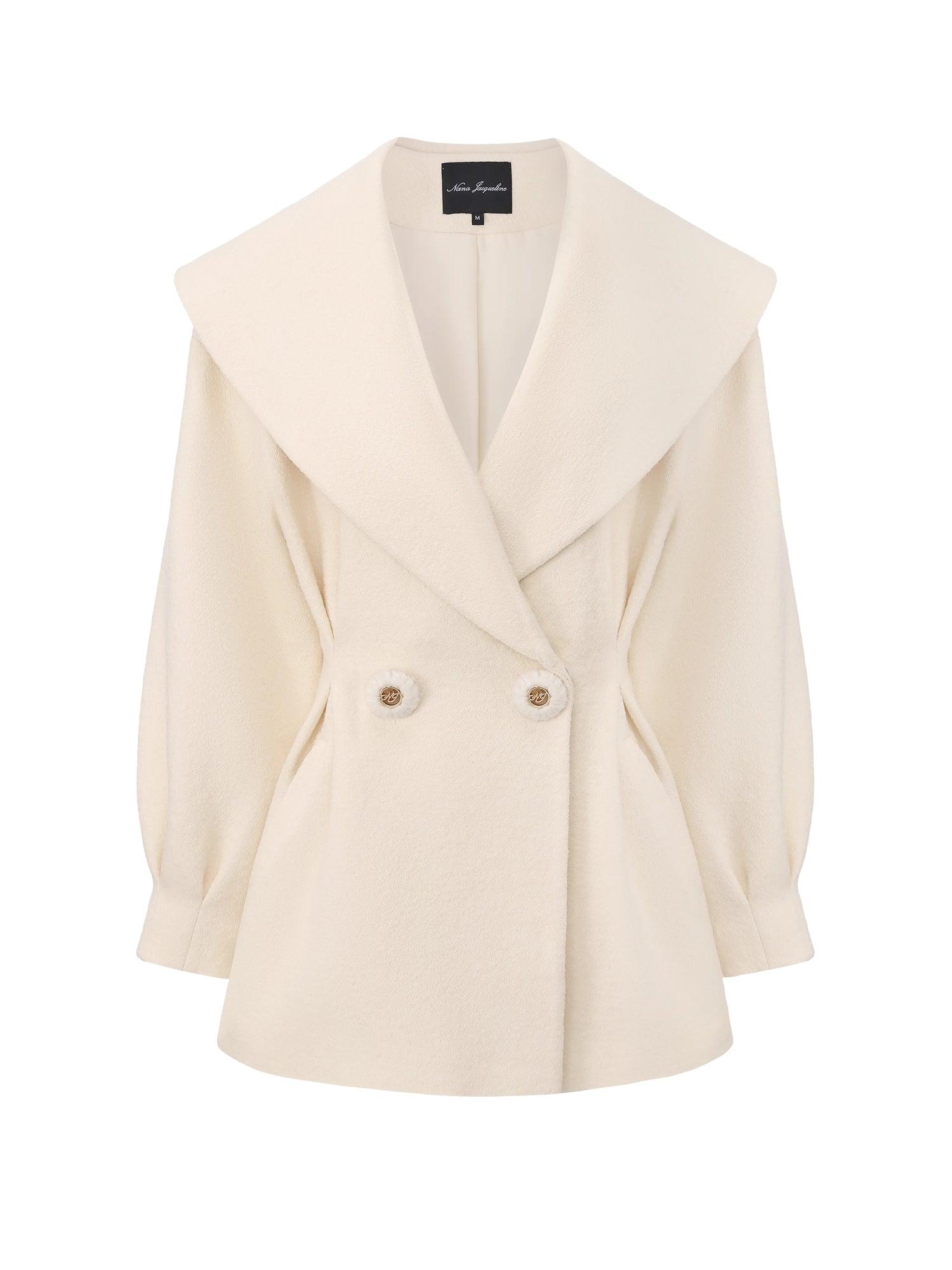 Claudine Bow-Back Wool White Coat Product Image