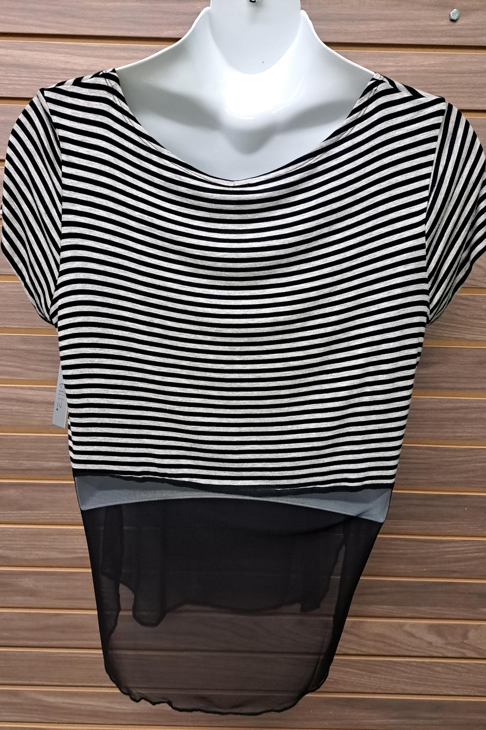 Grey/Black Mesh SS Top Product Image