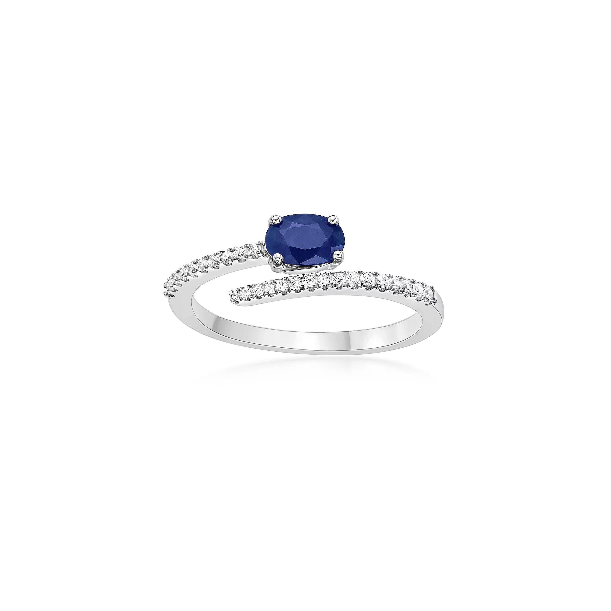 Gemminded 10k White Gold Sapphire & 1/8 Carat T.W. Diamond Ring, Women's,  Product Image