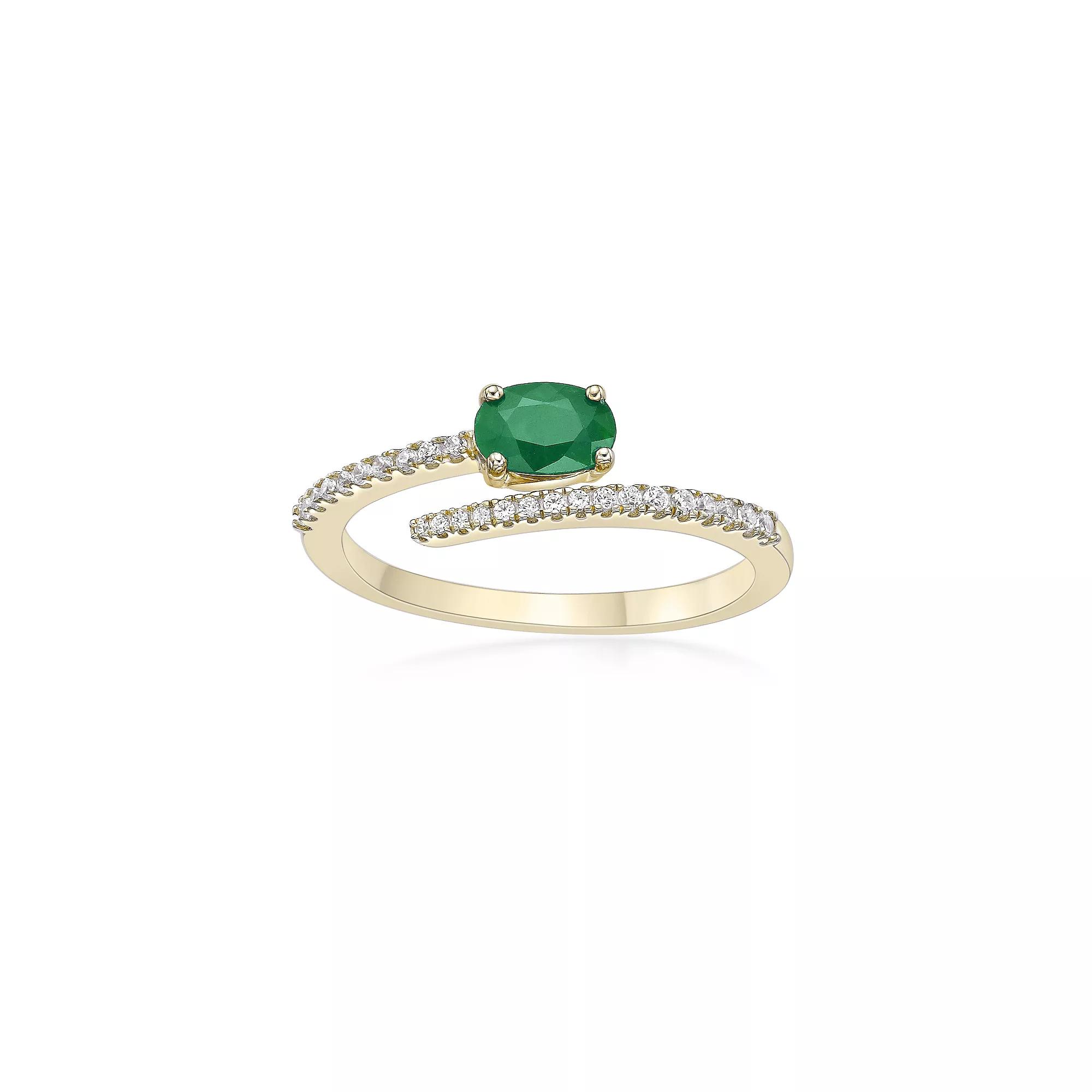 Gemminded 10k Gold Emerald & 1/8 Carat T.W. Diamond Ring, Women's, Size: 5 Product Image