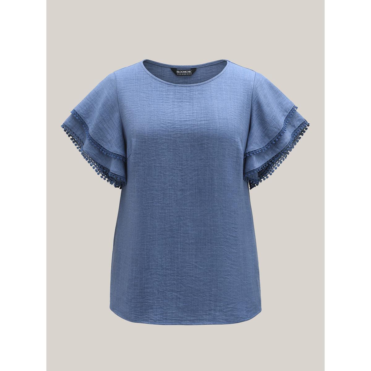 Plus Size Stone Textured Layered Ruffle Sleeve Lace Blouse Women Elegant Short sleeve Round Neck Everyday-Elegant Blouses BloomChic 30/6X Product Image