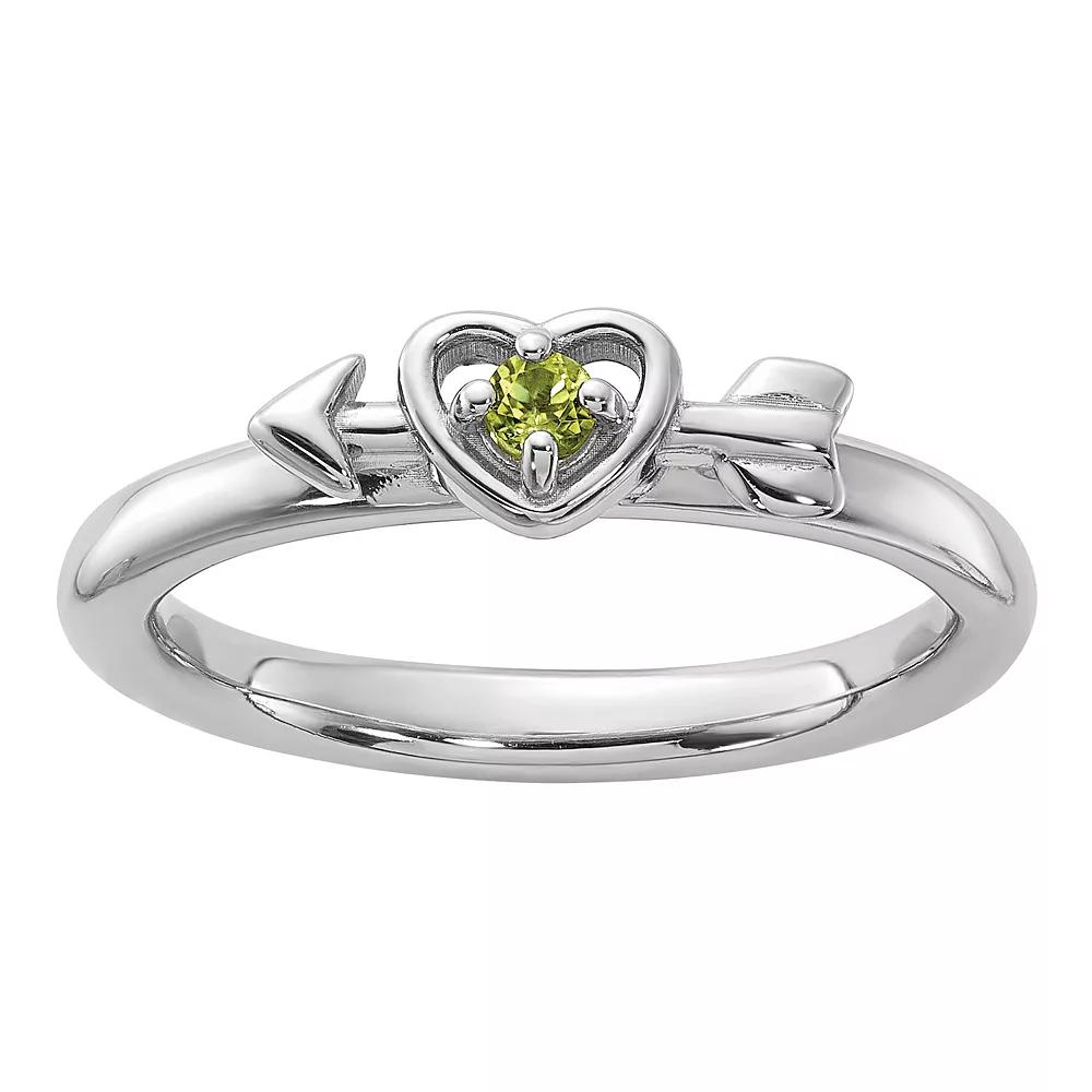 Stacks & Stones Sterling Silver Stackable Gemstone Heart with Arrow Ring, Women's, Size: 9, Created Green Product Image