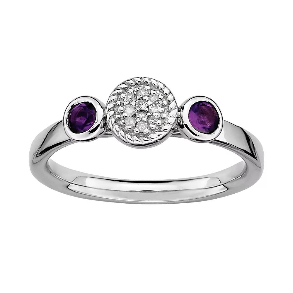 Stacks & Stones Sterling Sterling Silver Amethyst & Diamond Accent Stack Ring, Women's, Size: 5 Product Image