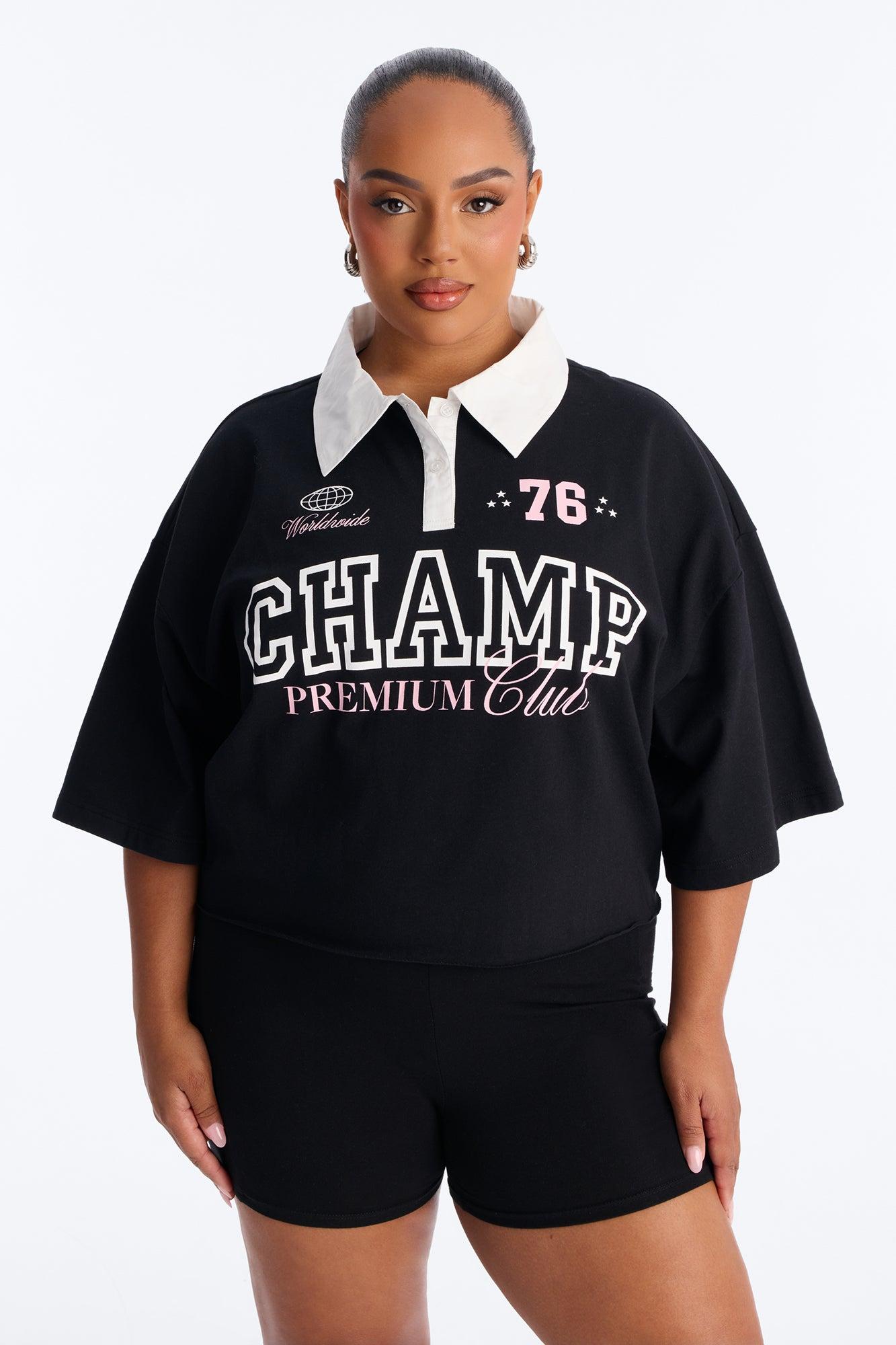 Champs Oversized Cropped Polo - Black Female Product Image