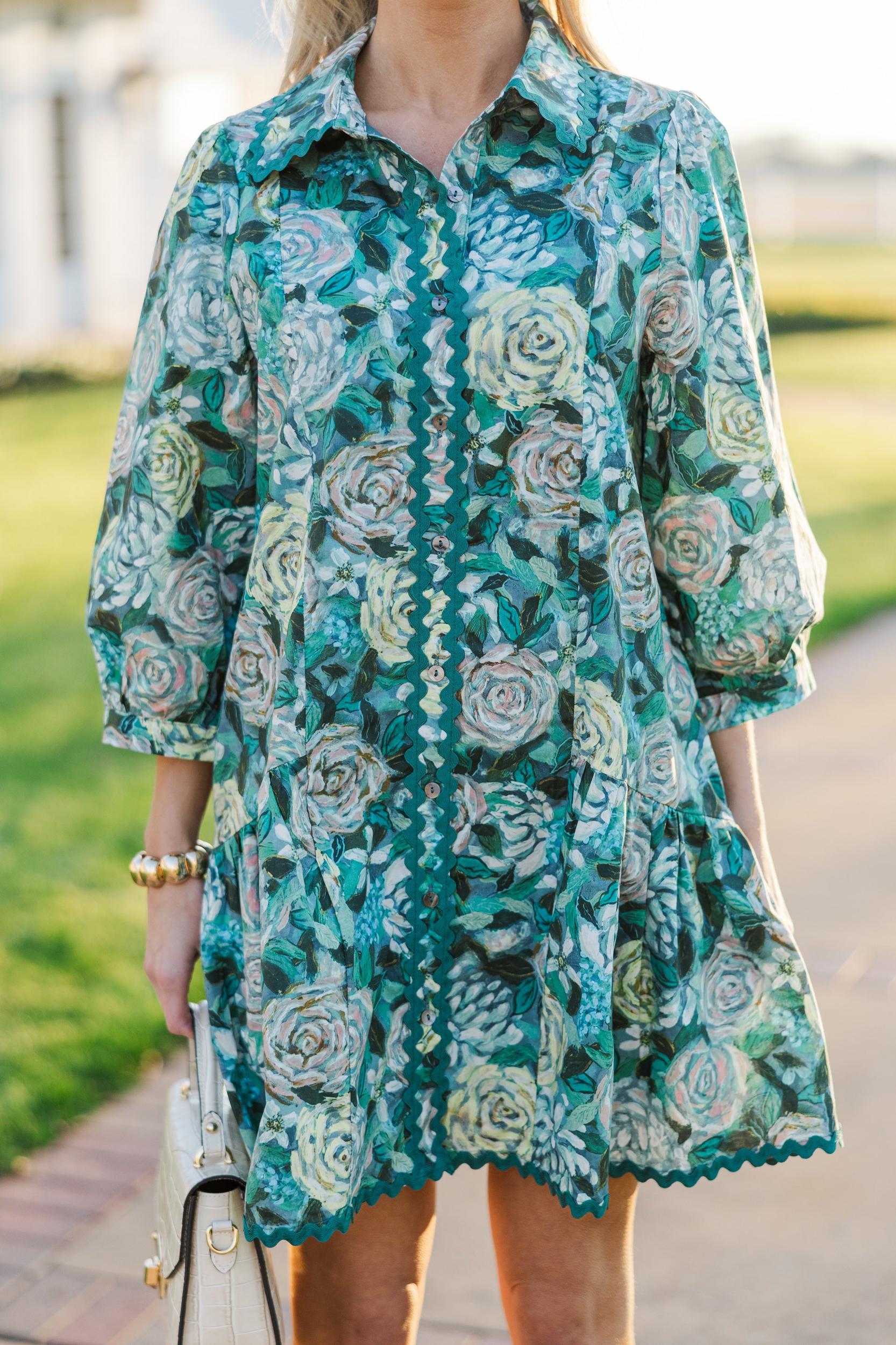 Happy To Be Here Teal Green Floral Dress Female Product Image