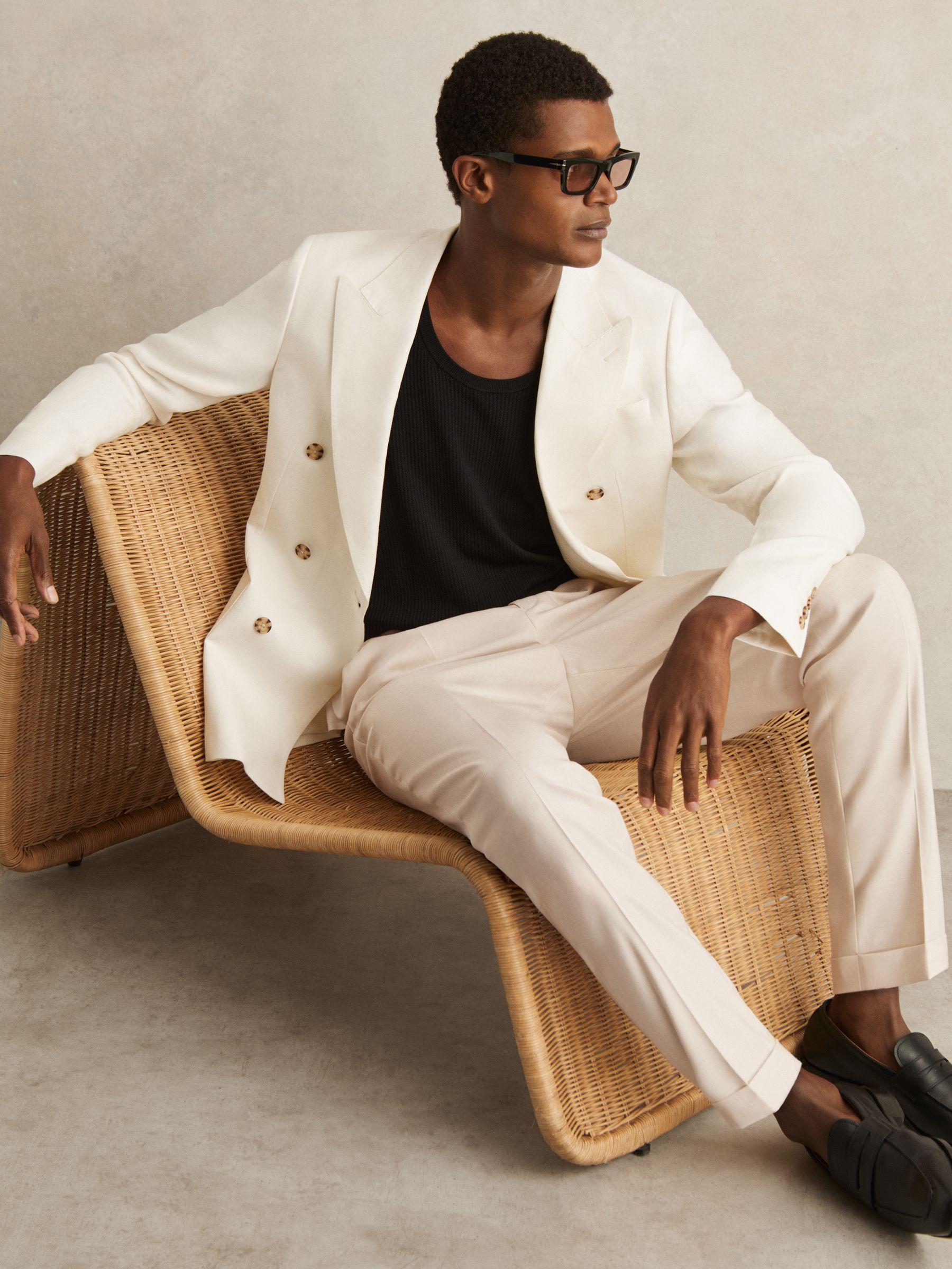 Tapered Turn-Up Trousers in Ecru Product Image