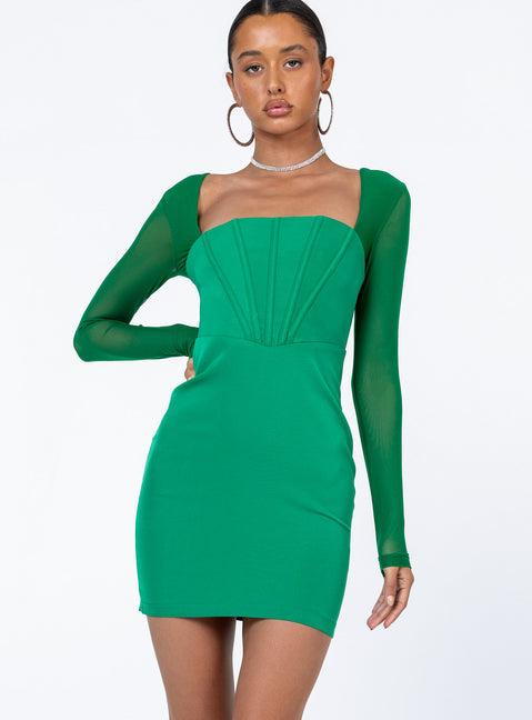 Austin Long Sleeve Mini Dress Green Product Image