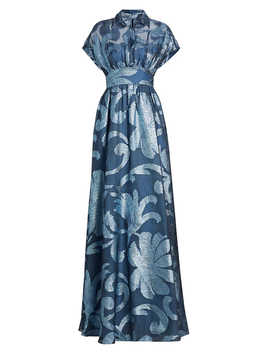 Womens Metallic Floral Full Skirt Gown Product Image