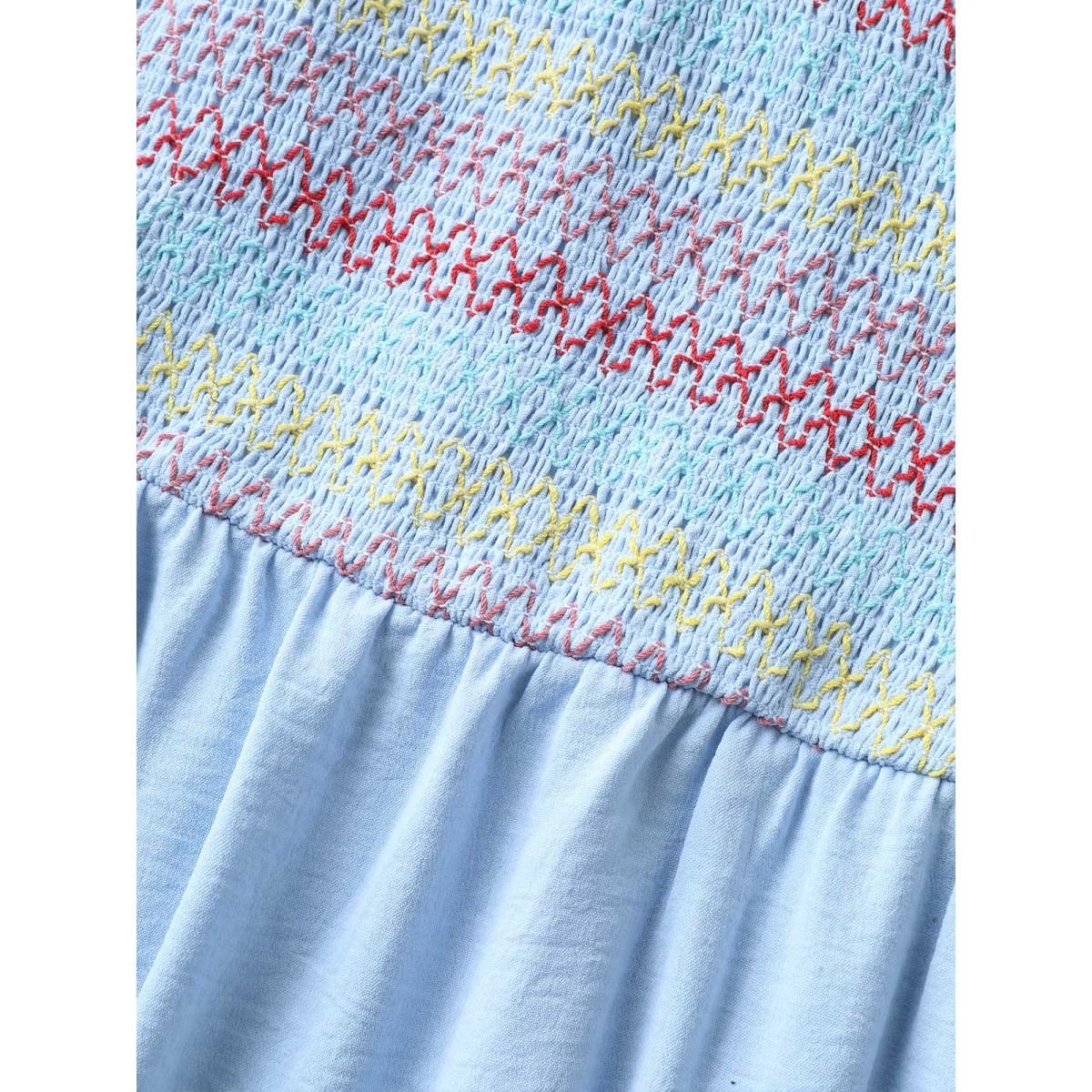 Plus Size Shirred Adjustable Straps Tiered Midi Dress LightBlue Women Non Sleeveless Curvy BloomChic 14-16/1X Product Image