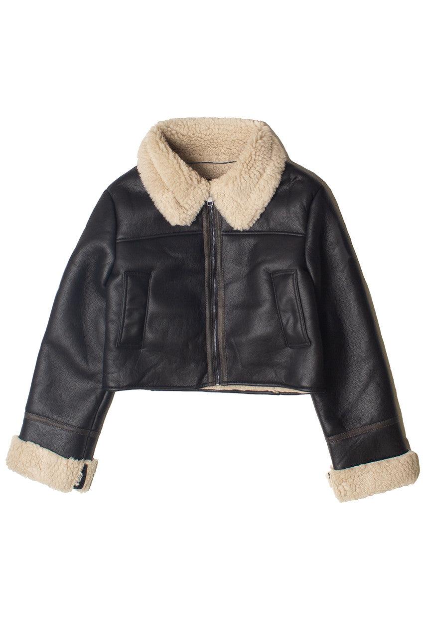 Faux Fur Lined Pleather Bomber Jacket Product Image