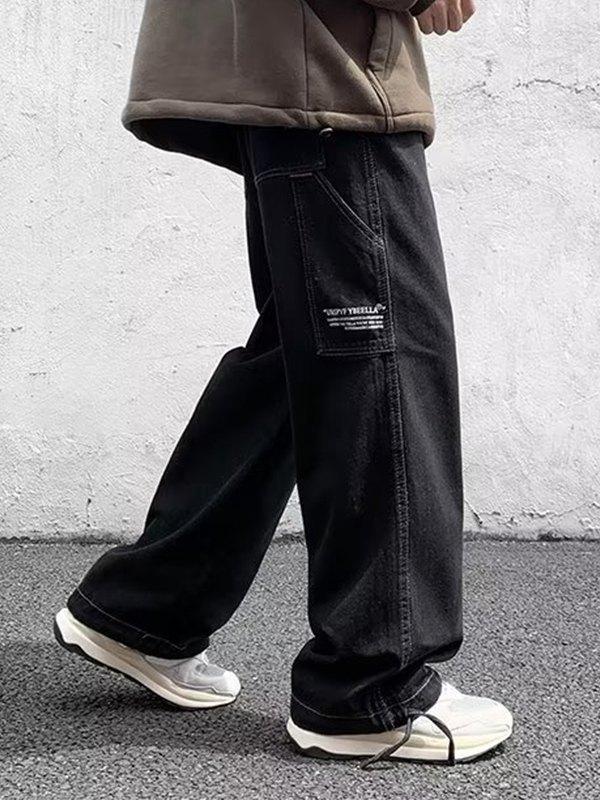 Men's Loose Fit Black Cargo Jeans Product Image