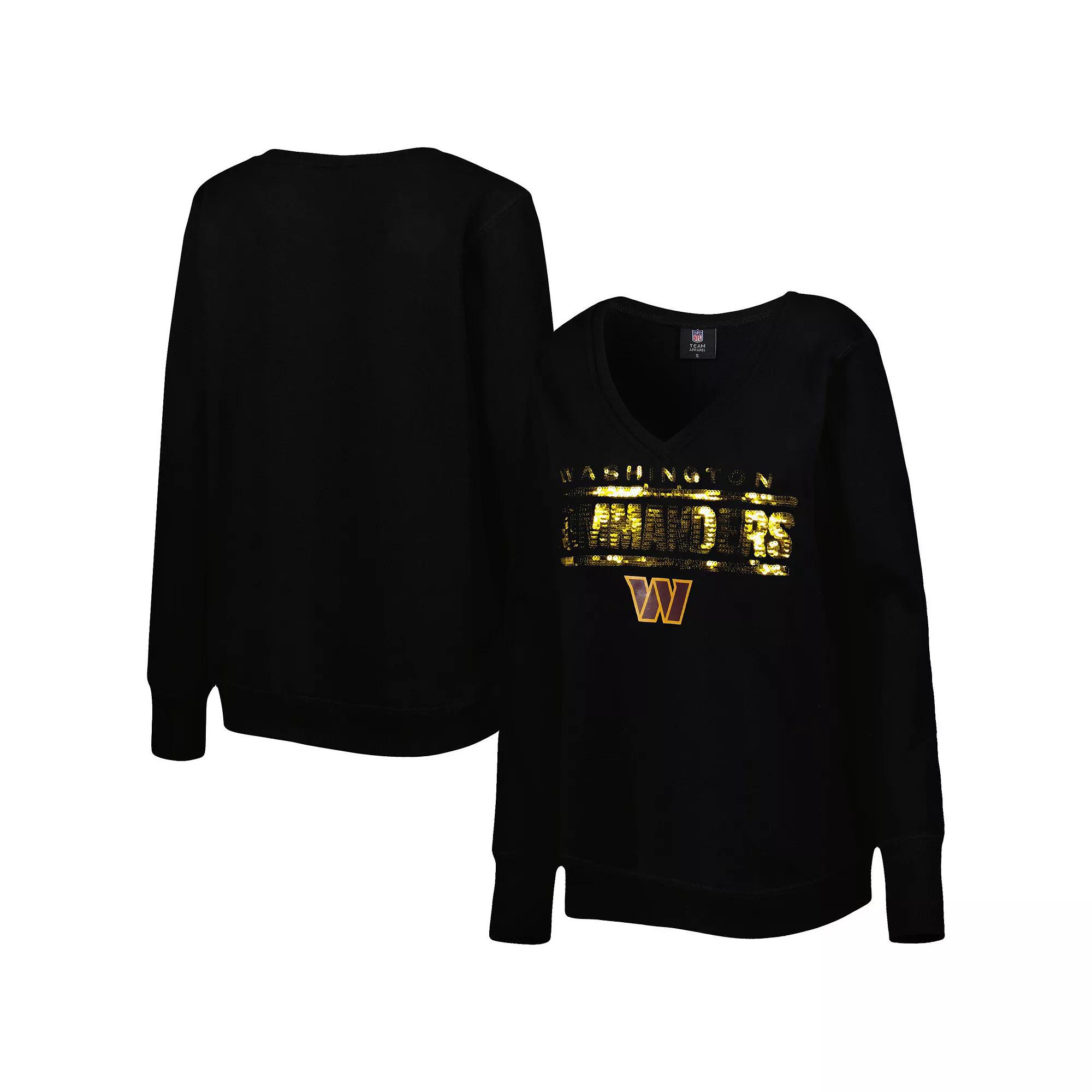Women's Cuce Black Washington Commanders Sequin Logo V-Neck Pullover Sweatshirt,  Product Image