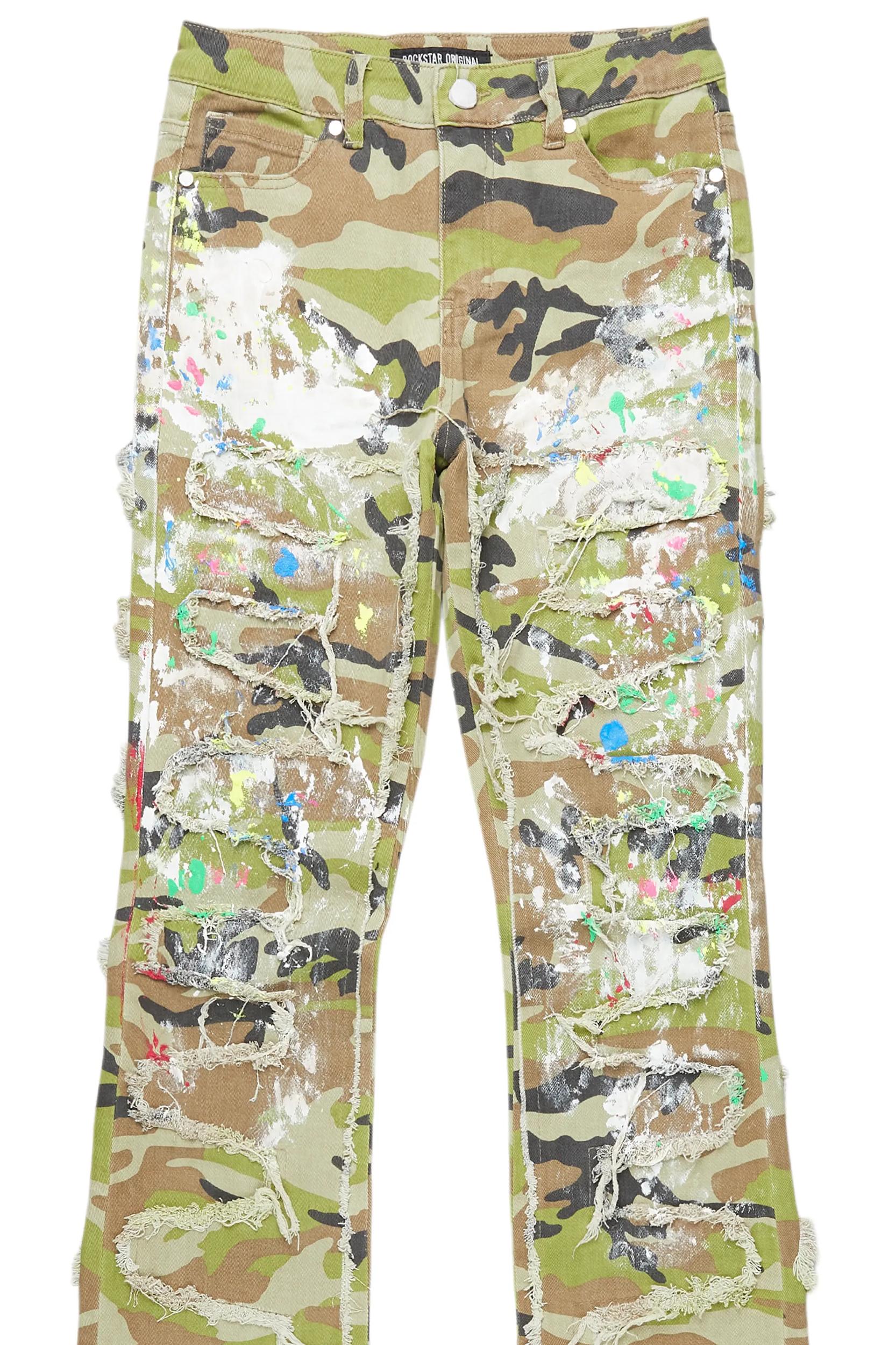 Raeshell Green Camo Painted Stacked Jean Female Product Image