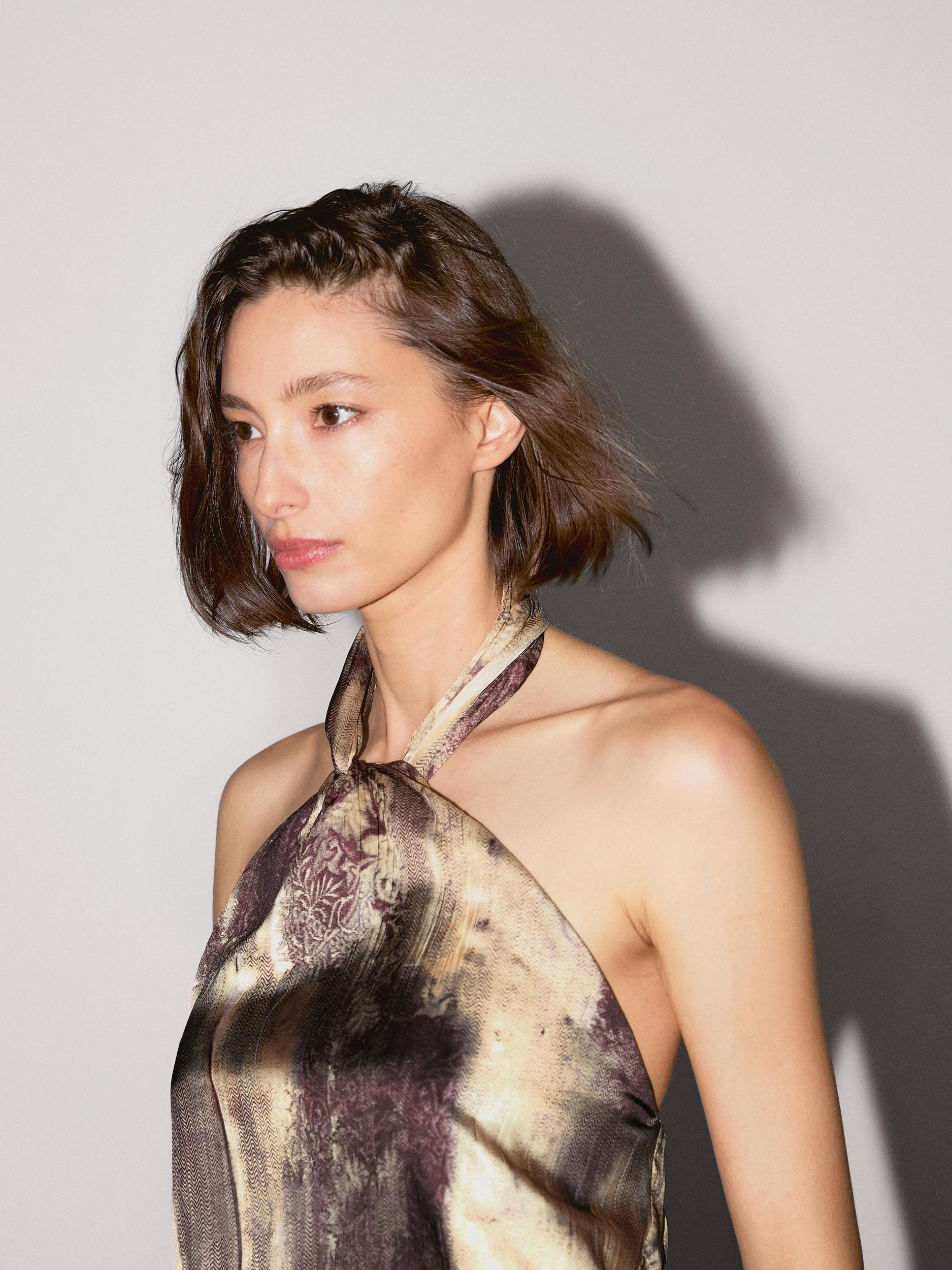 Printed satin fabric top Product Image