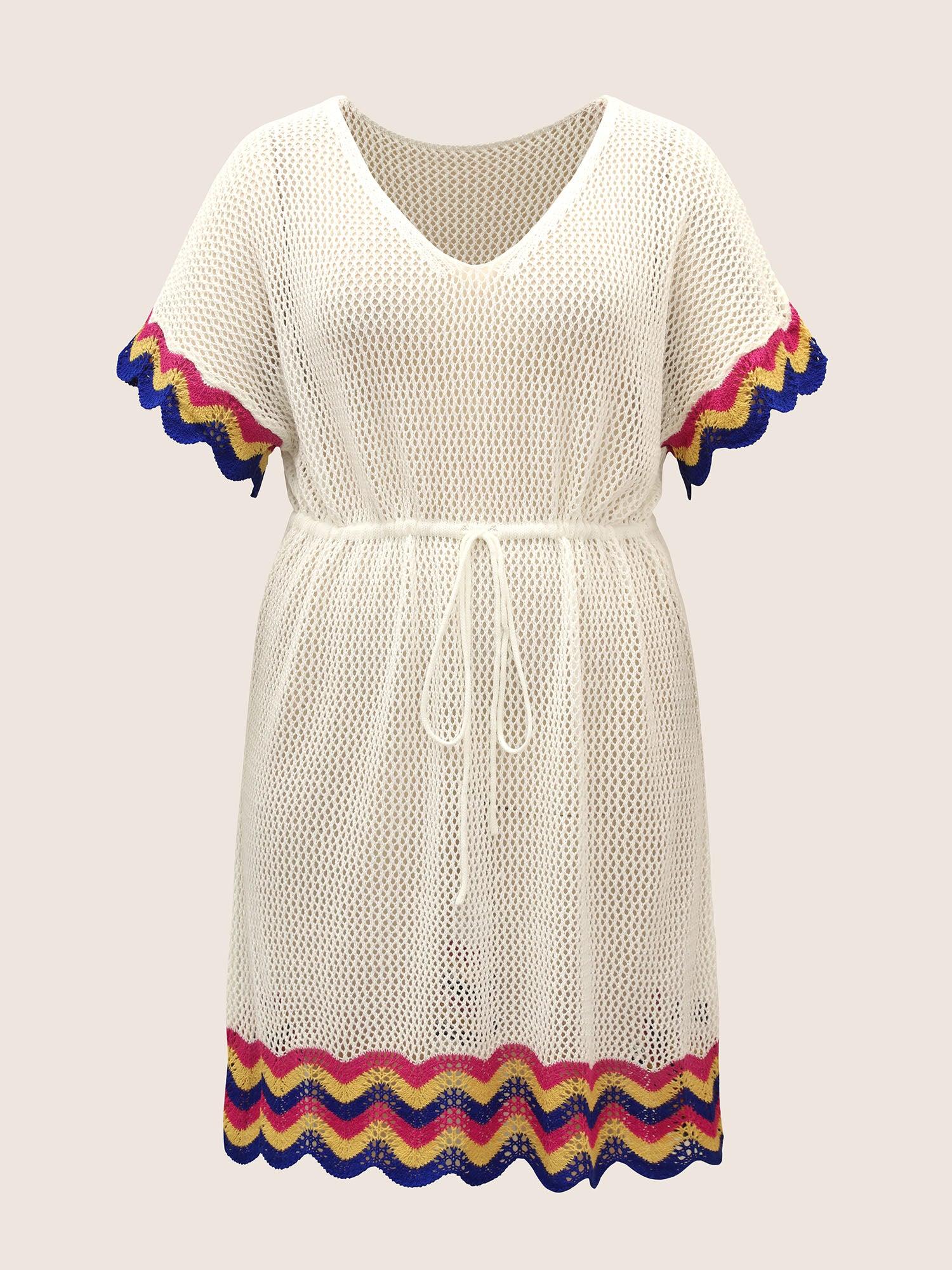 Deep V Neck Contrast Striped Drawstring Swim Cover Up Female Product Image