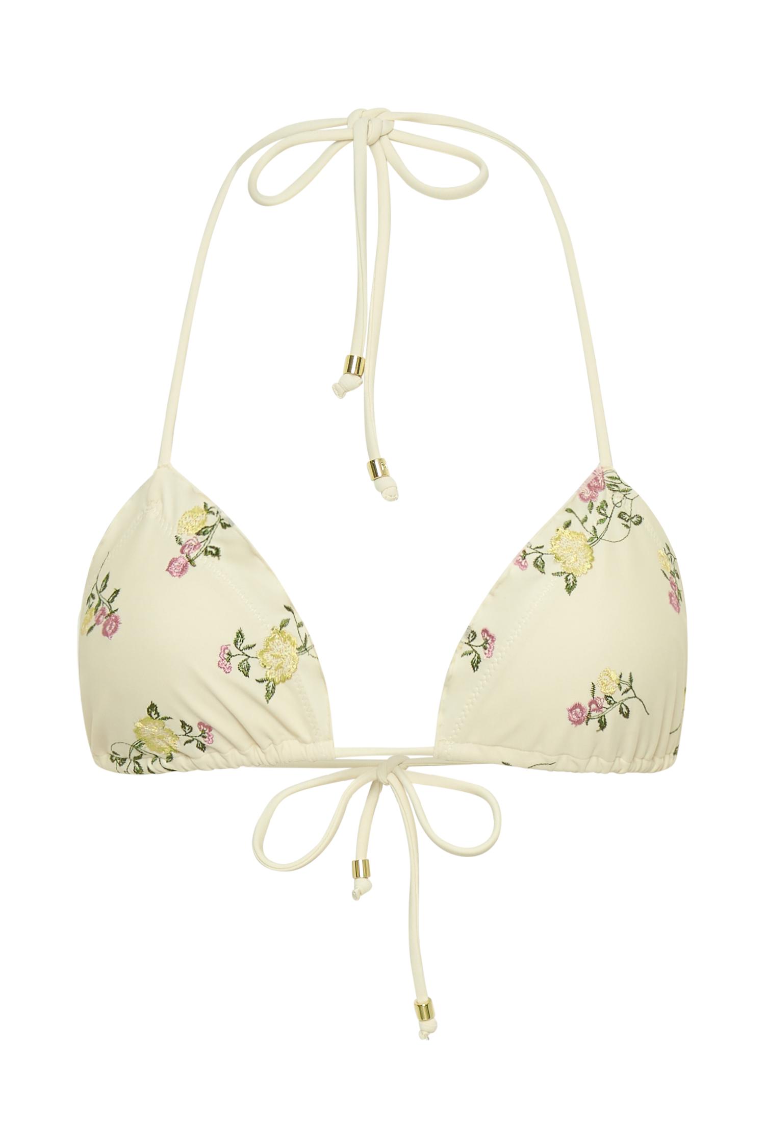Sommer Embroidered Triangle Bikini Top - Ivory Flower Print Product Image