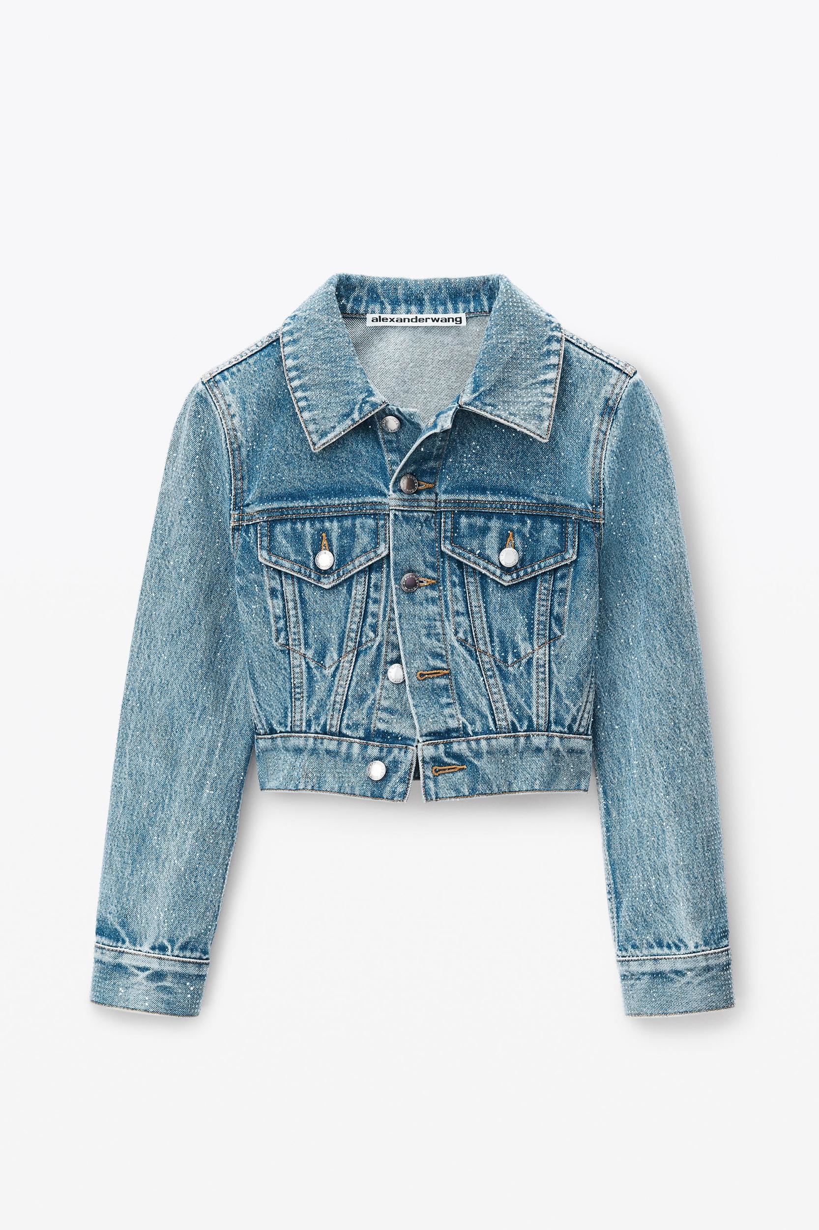 Cropped Denim Trucker Jacket In Clear Hotfix Product Image