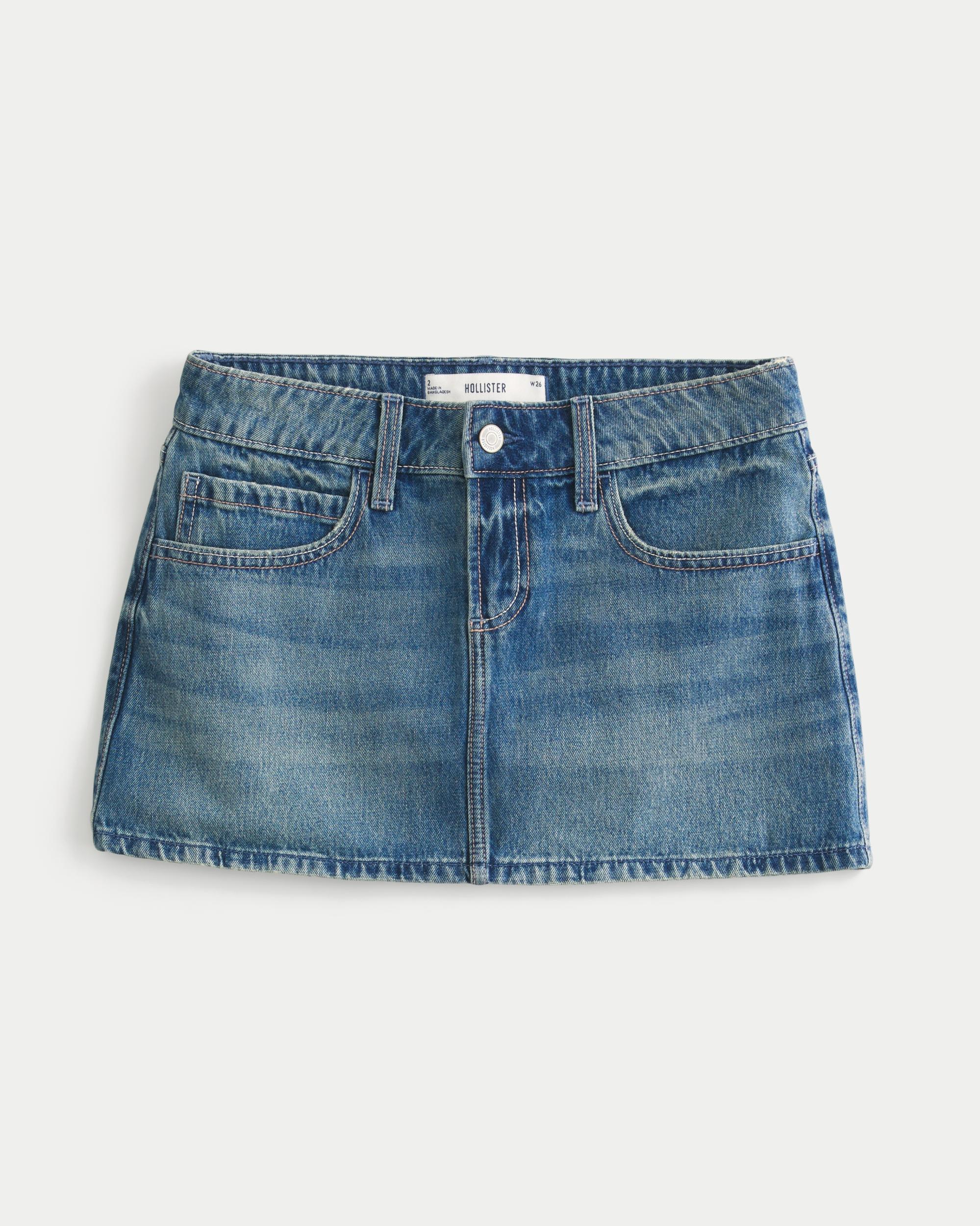 Low-Rise Medium Wash Star Applique Denim Mini Skort Product Image