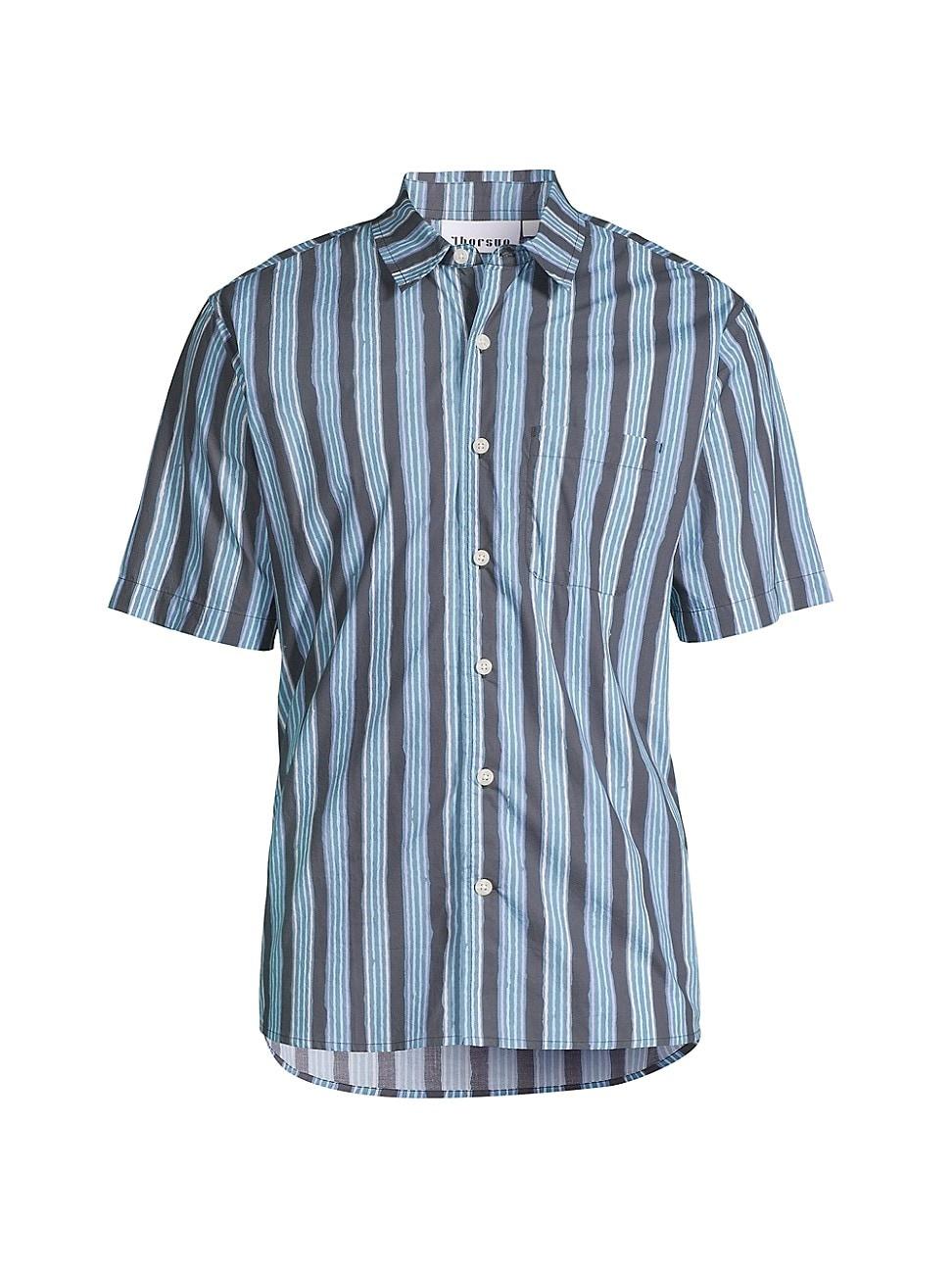 Mens Blurry Stripes Printed Cotton Shirt Product Image