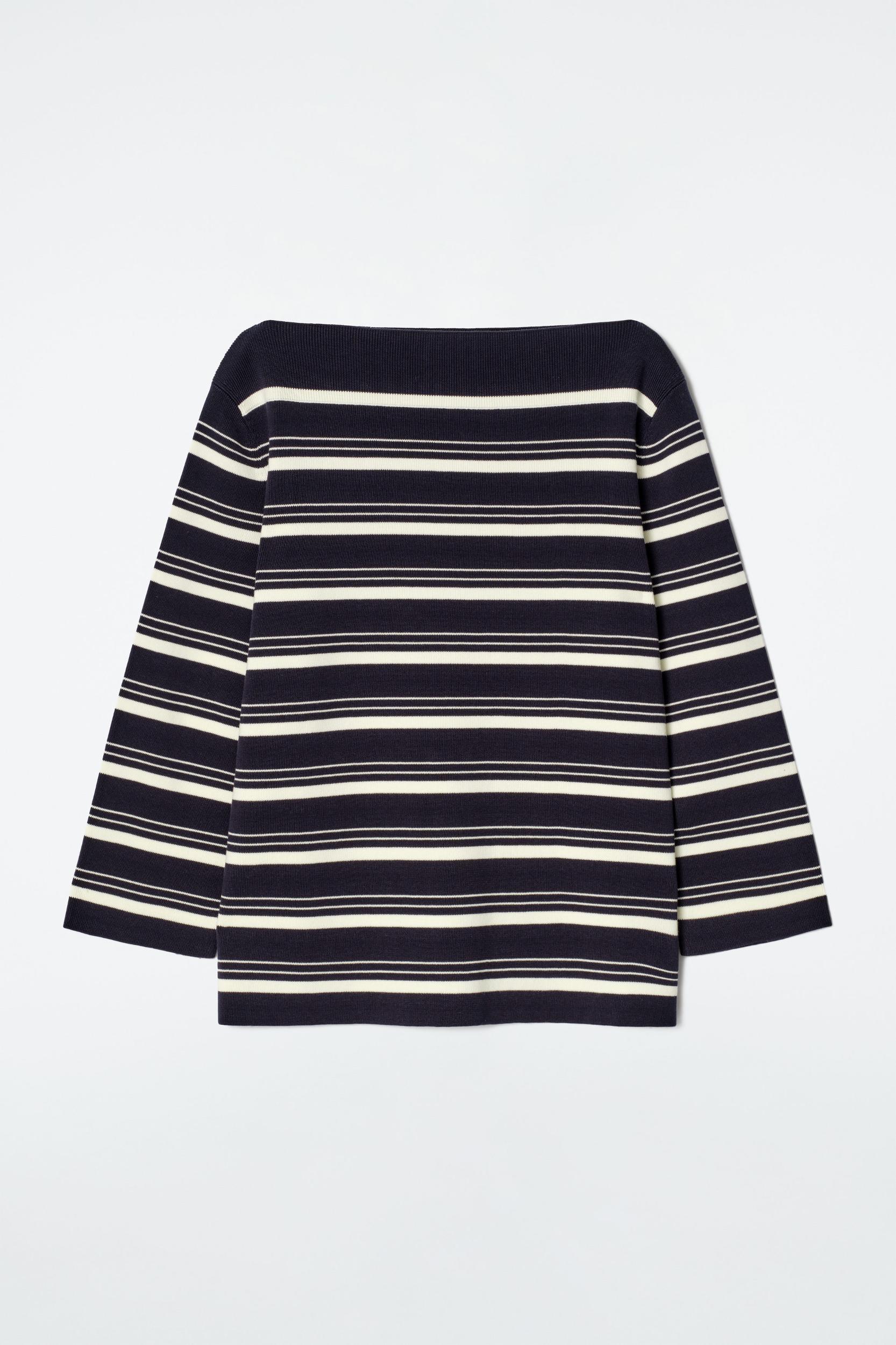 BOAT-NECK STRIPED COTTON SWEATER Product Image