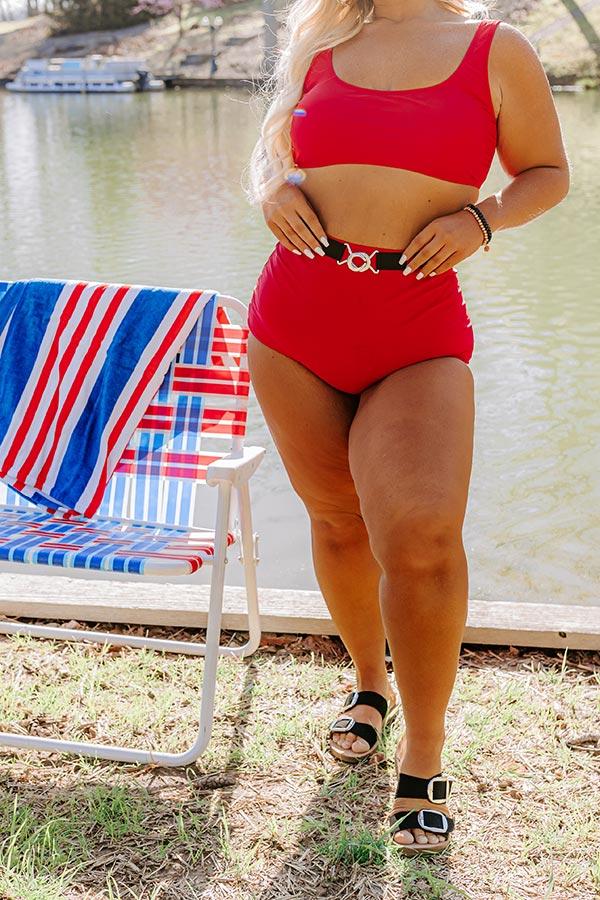 Moon River High Waist Bikini Bottom In Red Curves Product Image