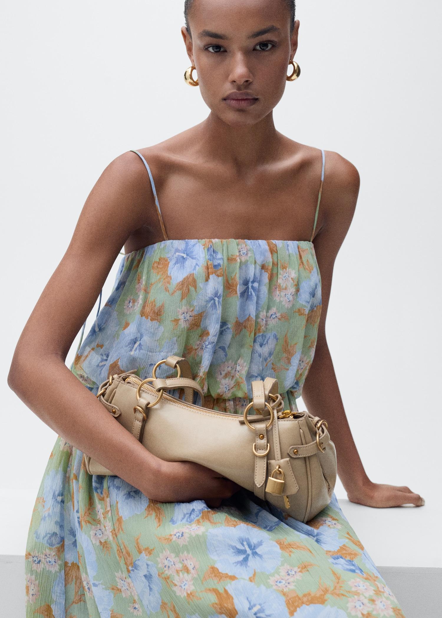 Floral-print dress with gathered waist - Women | MANGO USA Product Image