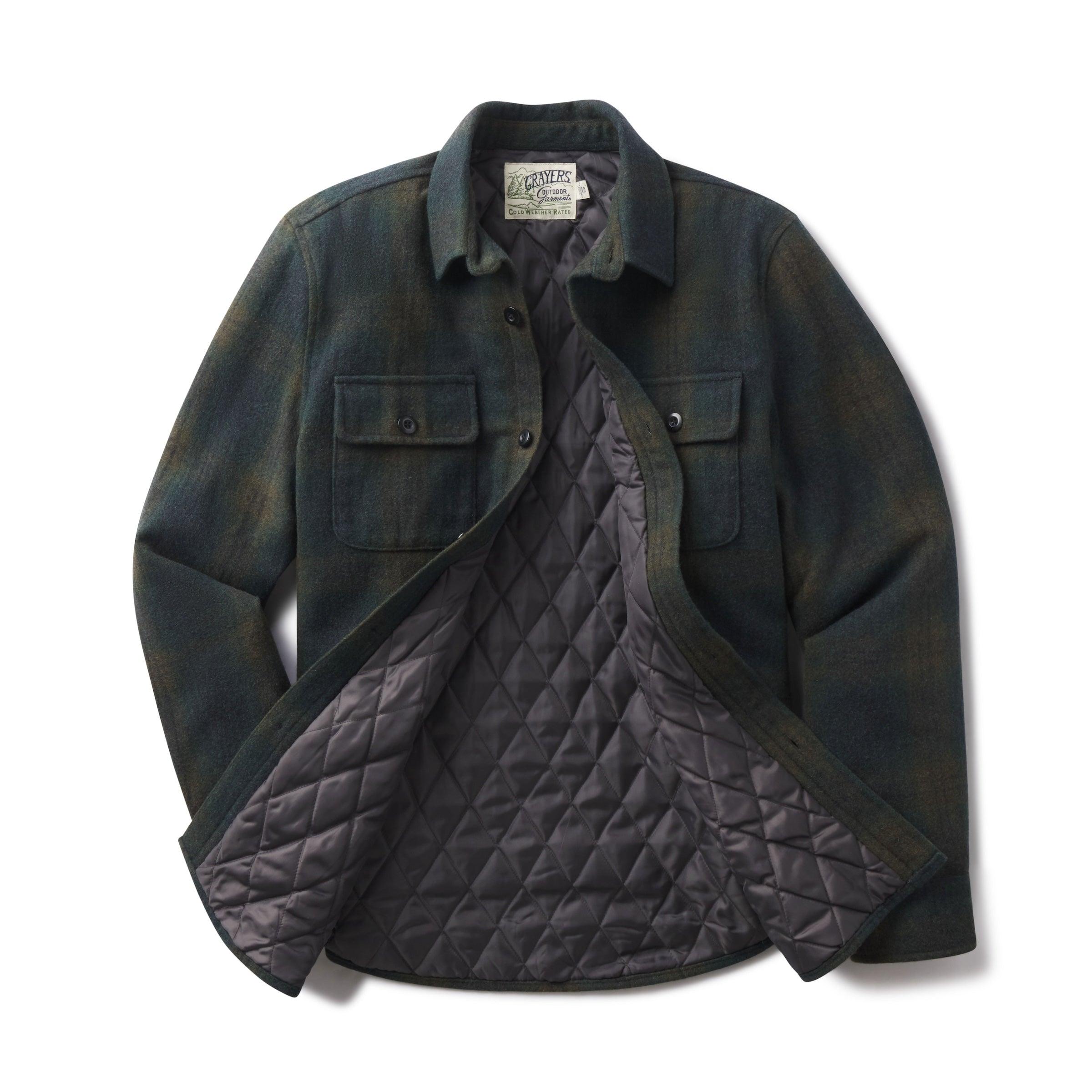 Retro Wool Padded Shirt Jacket - Olive Plaid Product Image