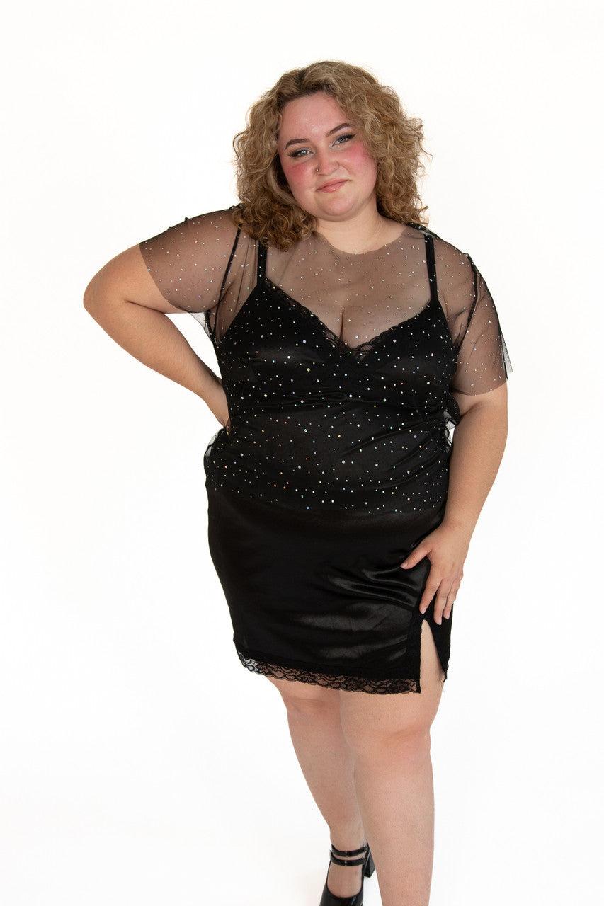 Extended Sizes Mesh Holo Dot Short Sleeve Top Product Image