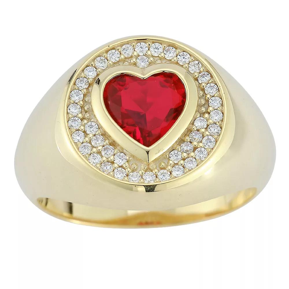 Sunkissed Sterling 14k Gold Over Silver Cubic Zirconia Heart Signet Ring, Women's, Size: 7, Red Product Image