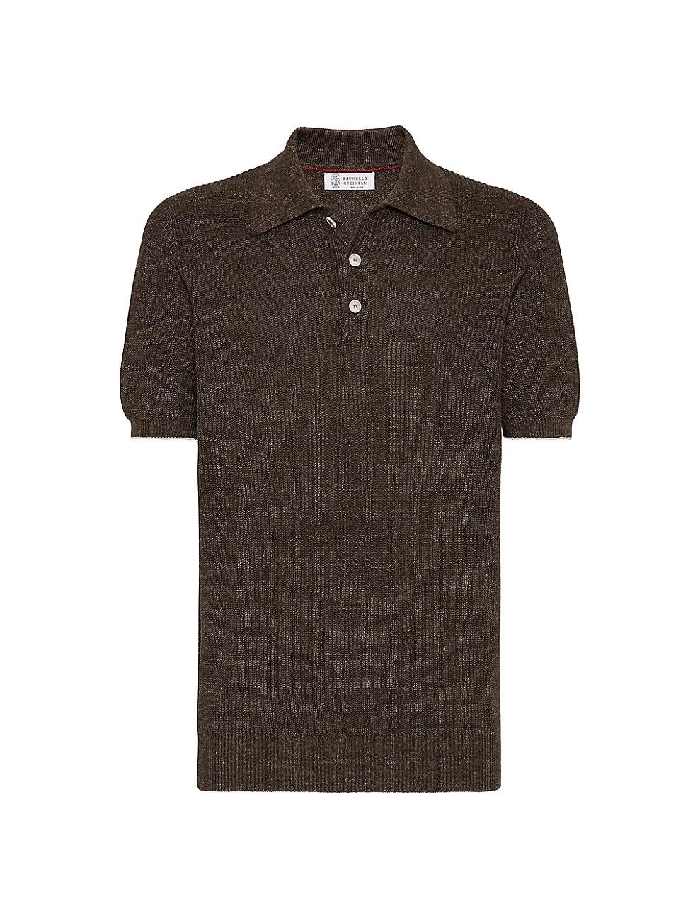 Mens Linen and Cotton Half English Rib Knit Polo Product Image