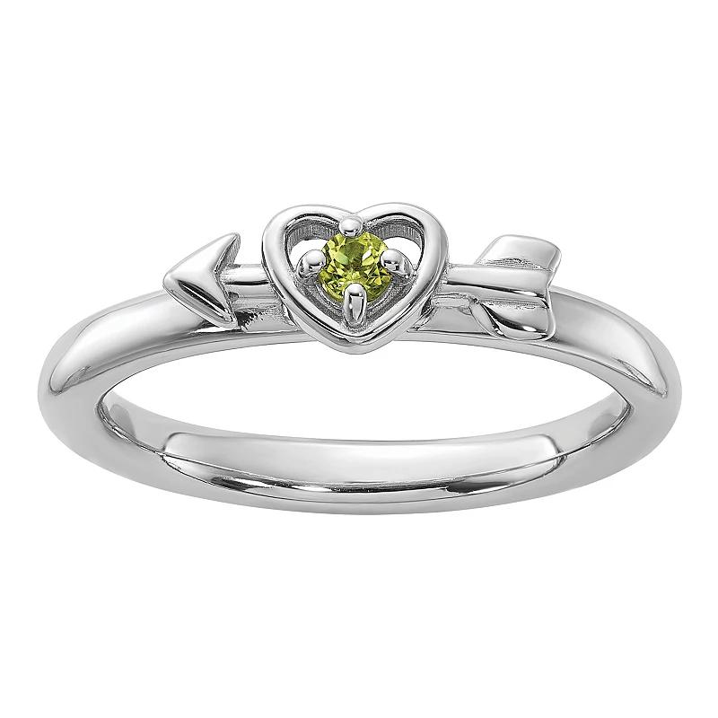 Stacks & Stones Sterling Silver Stackable Gemstone Heart with Arrow Ring, Women's, Size: 9, Created Green Product Image