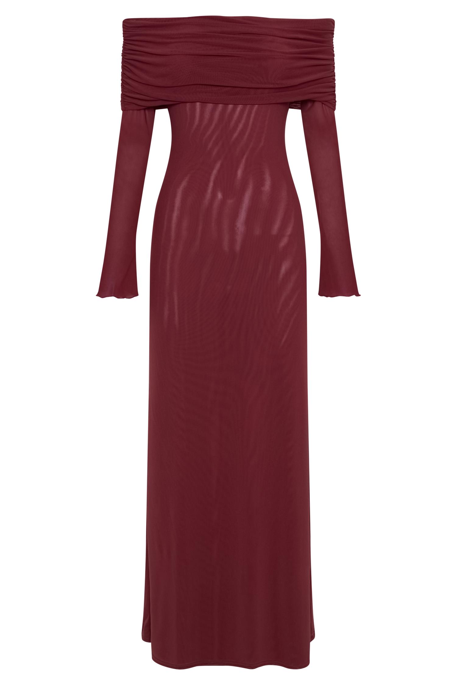 Josie Off Shoulder Mesh Maxi Dress - Wine Product Image