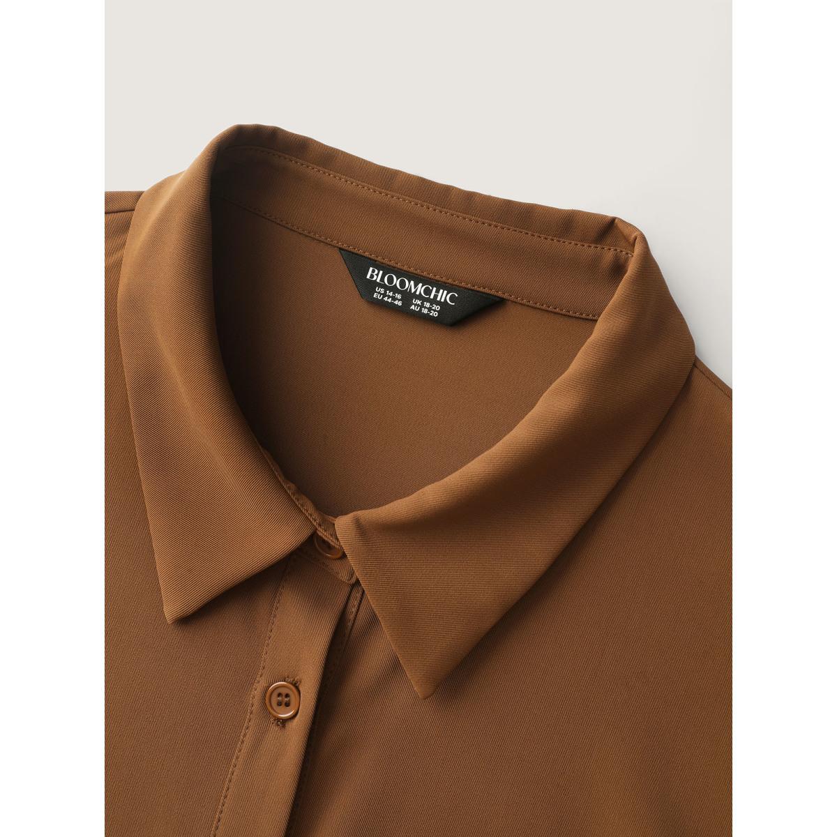 Plus Size Yellowishbrown Wrap Tie Side Shirt Collar Blouse Women Office Long Sleeve Shirt collar Office Blouses BloomChic 30/6X Product Image