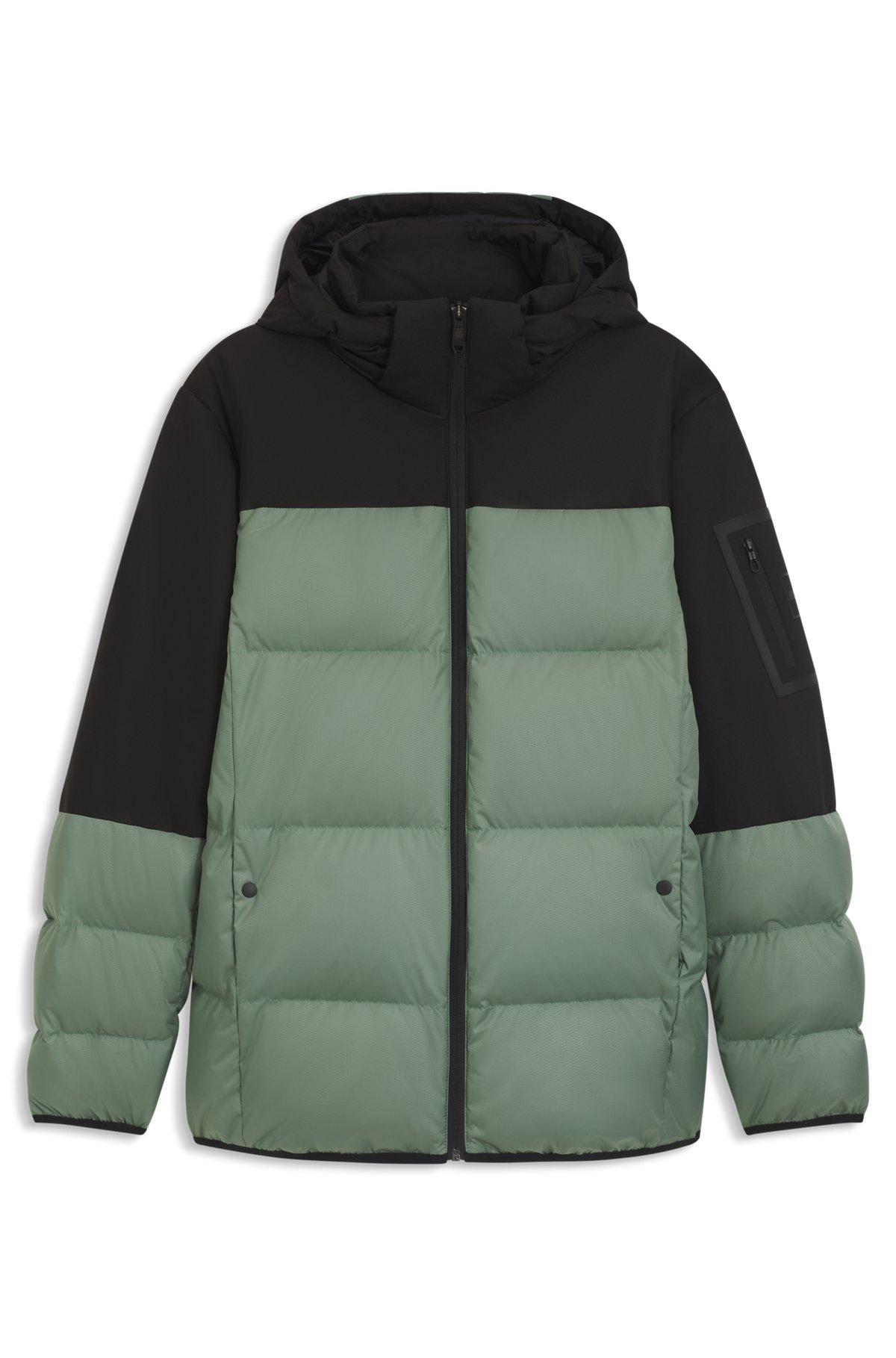Water-repellent down jacket with detachable hood and sleeves Product Image