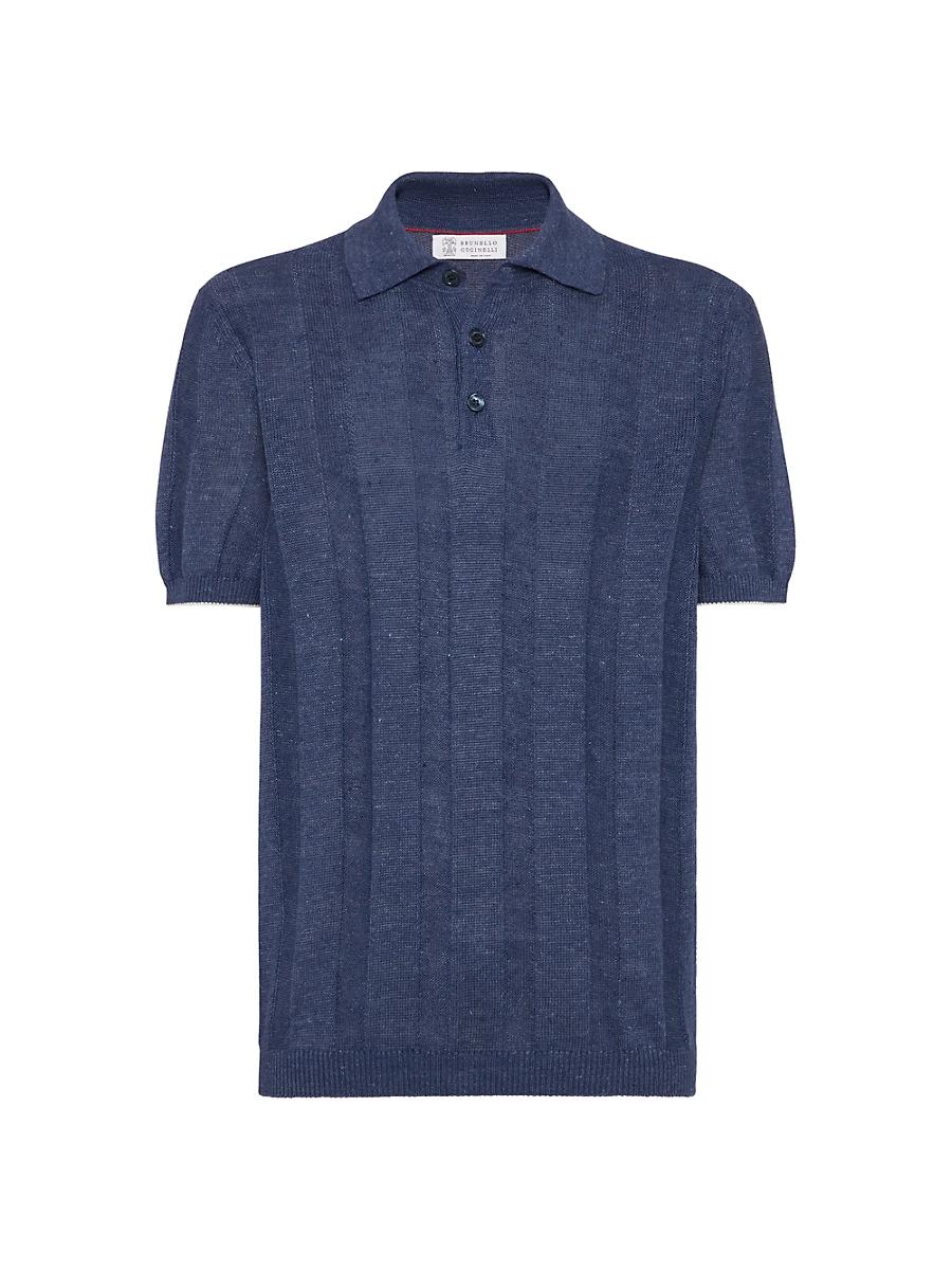 Mens Linen and Cotton Wide Rib Knit Polo Product Image