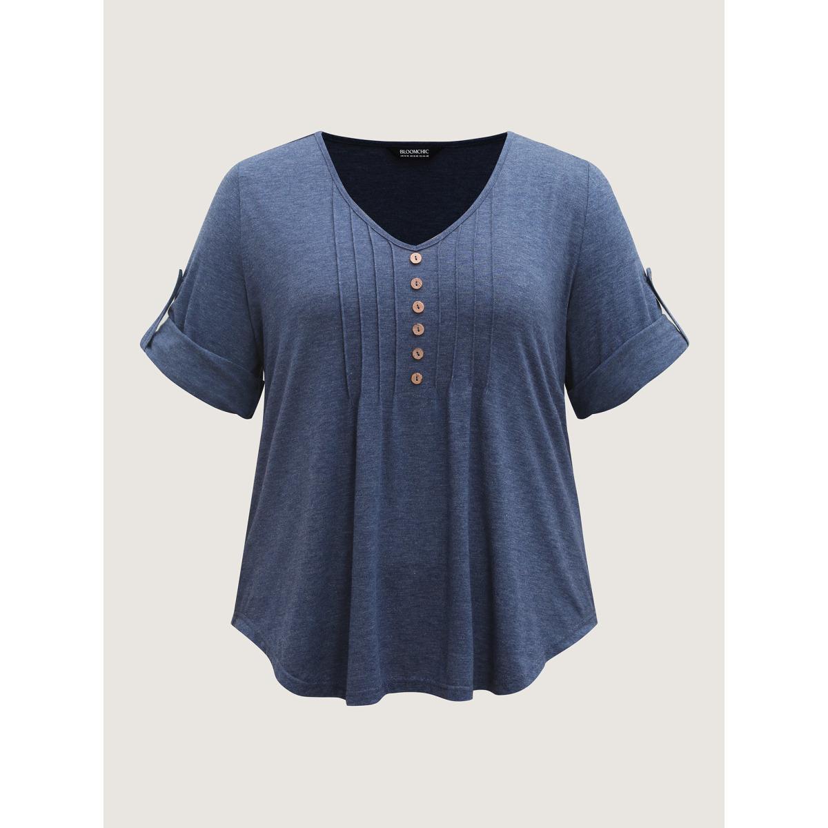 Plus Size Supersoft Tab Sleeve Placket T-Shirt Stone Women Leisure V-neck Casual T-shirts BloomChic 14-16/1X Product Image