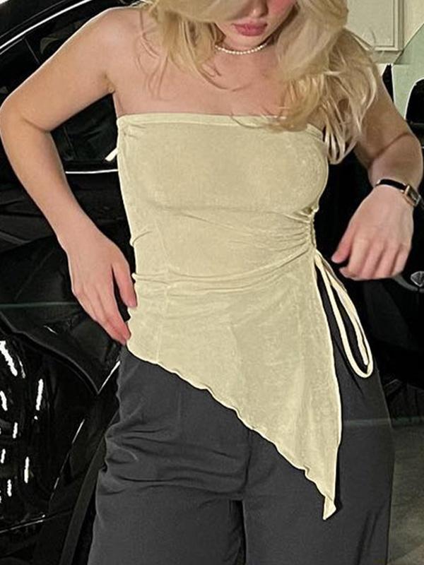 Solid Color Shirring Strap Bandeau Top Product Image