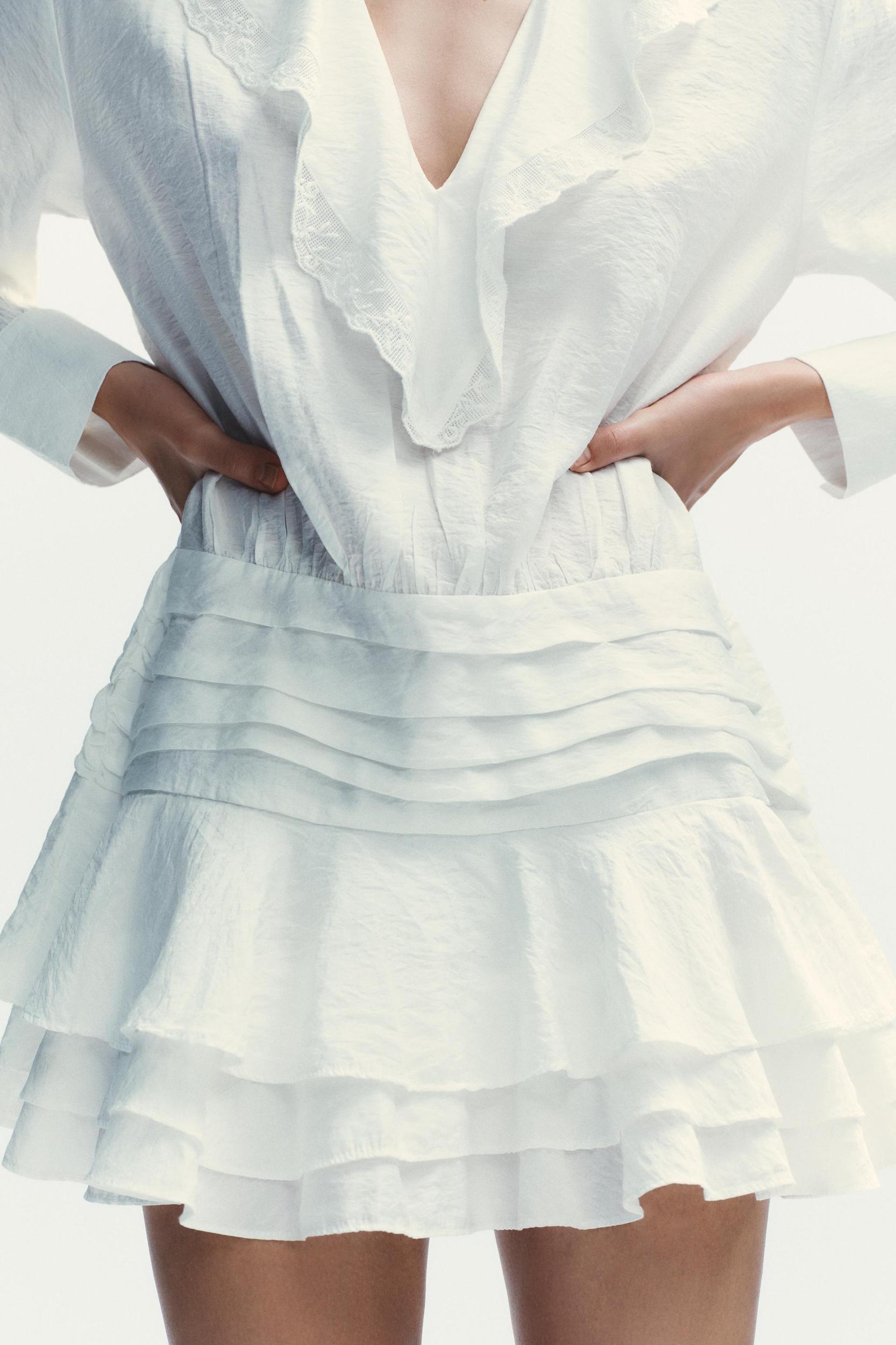 RUFFLED EMBROIDERED SHORT DRESS Product Image