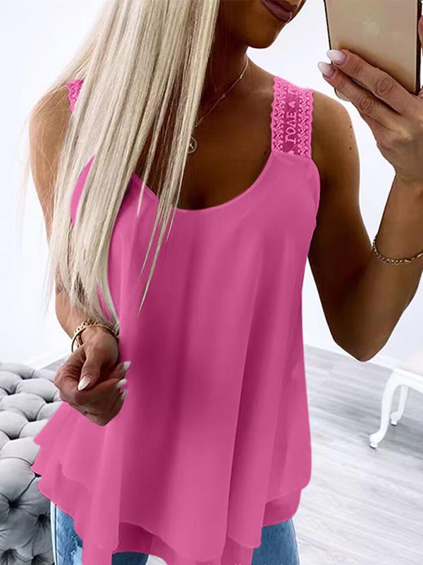 Loose Sleeveless Solid Color U-Neck Vest Top Product Image