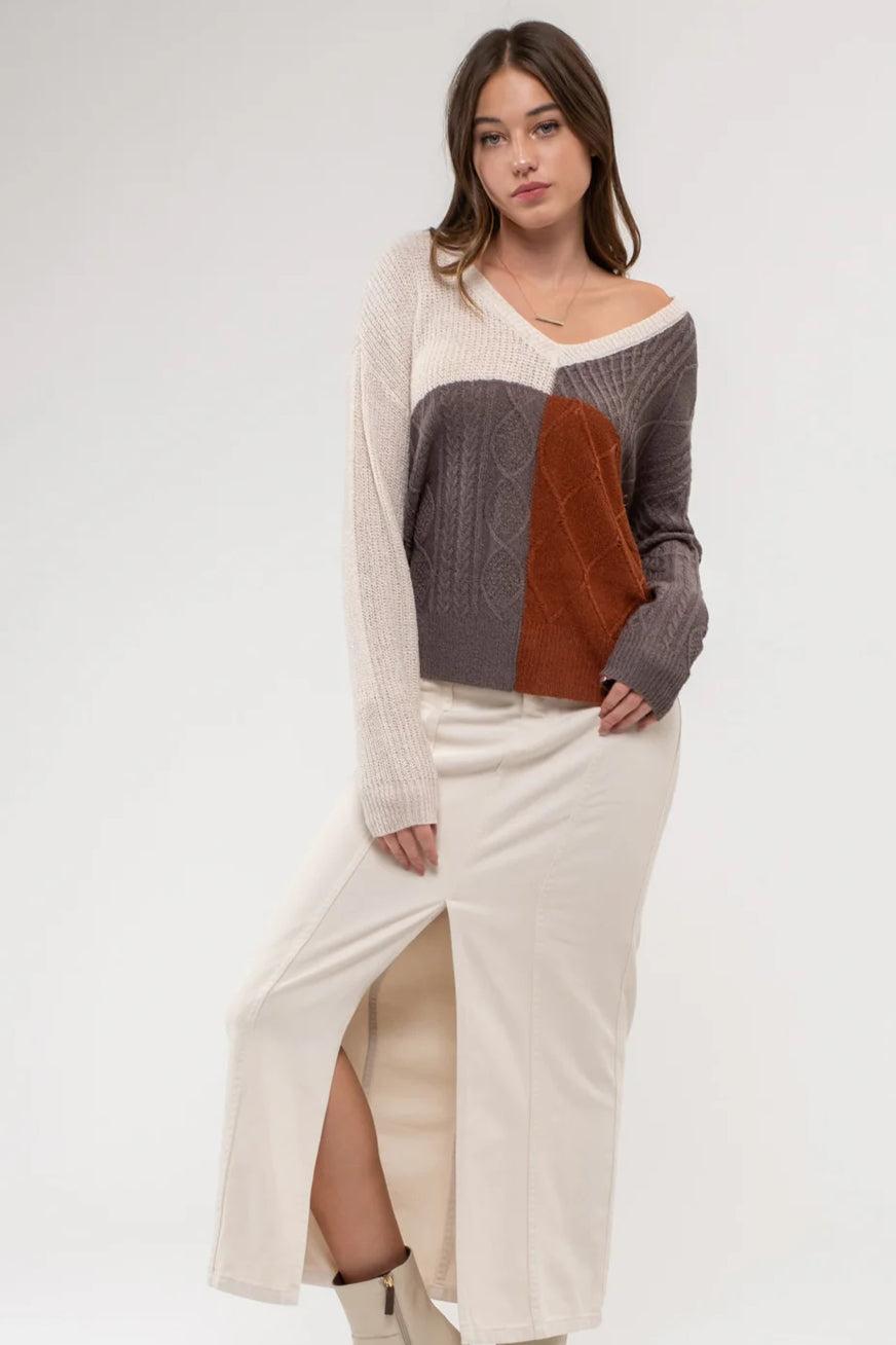 Light Weight Colorblock Knit Sweater Product Image