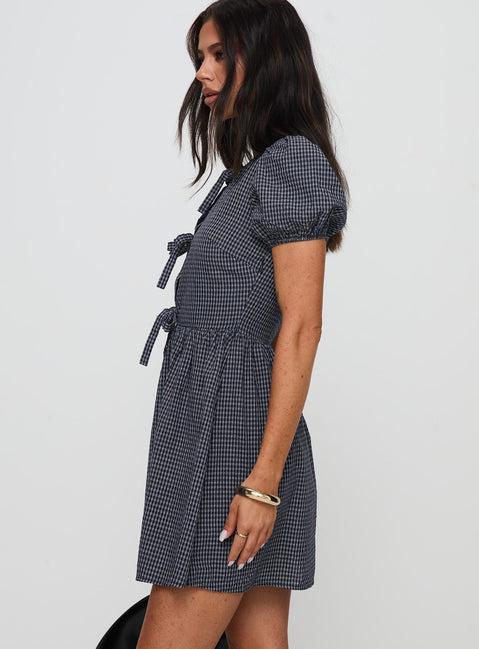 Nurture Bow Mini Dress Navy Check Product Image